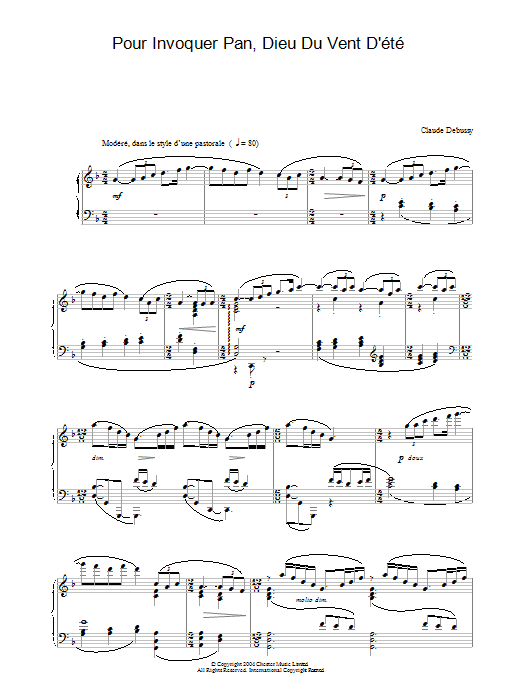 Claude Debussy Pour Invoquer Pan, Dieu Du Vent D'été sheet music notes and chords arranged for Piano Solo