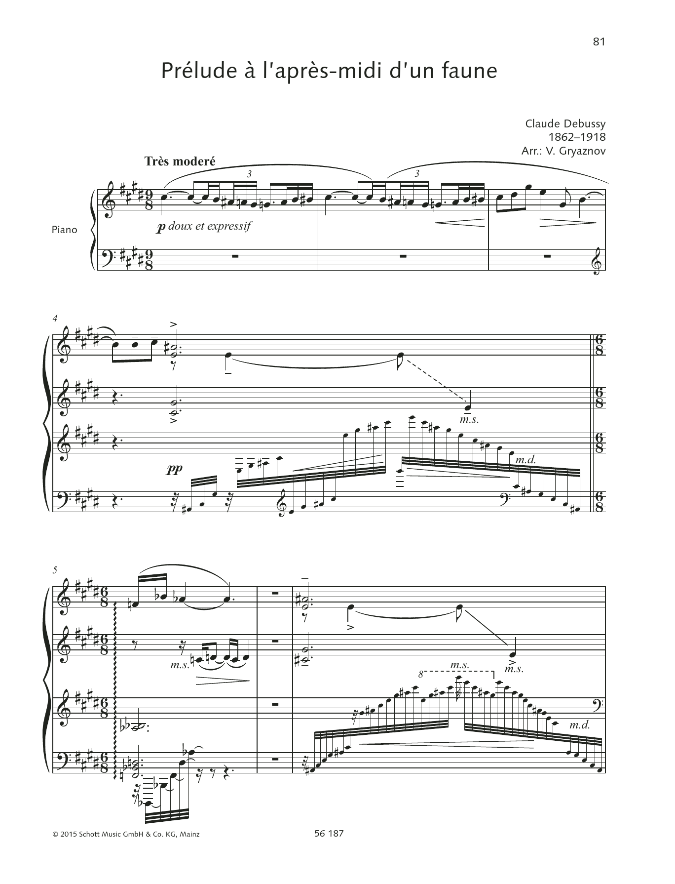 Claude Debussy Prélude à l'après-midi d'un faune sheet music notes and chords arranged for Piano Solo