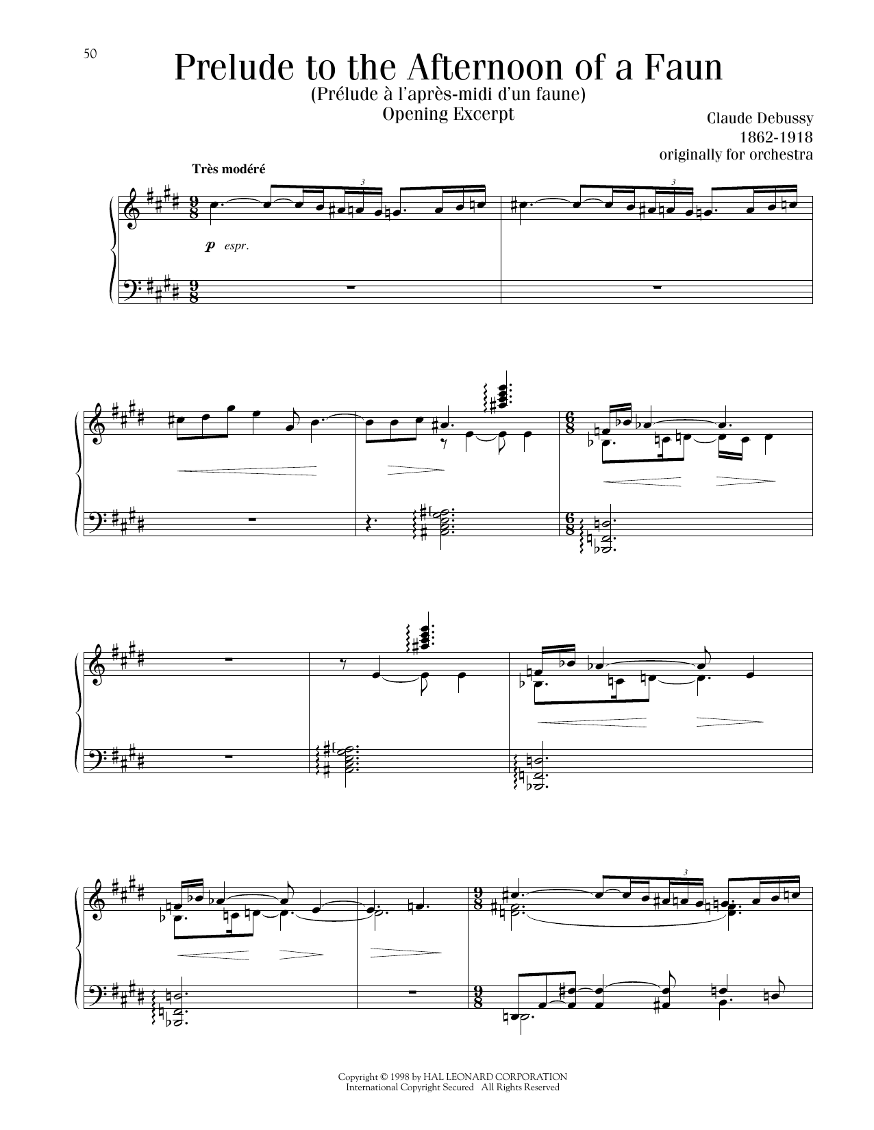 Claude Debussy Prelude To The Afternoon Of A Faun sheet music notes and chords arranged for Piano Solo
