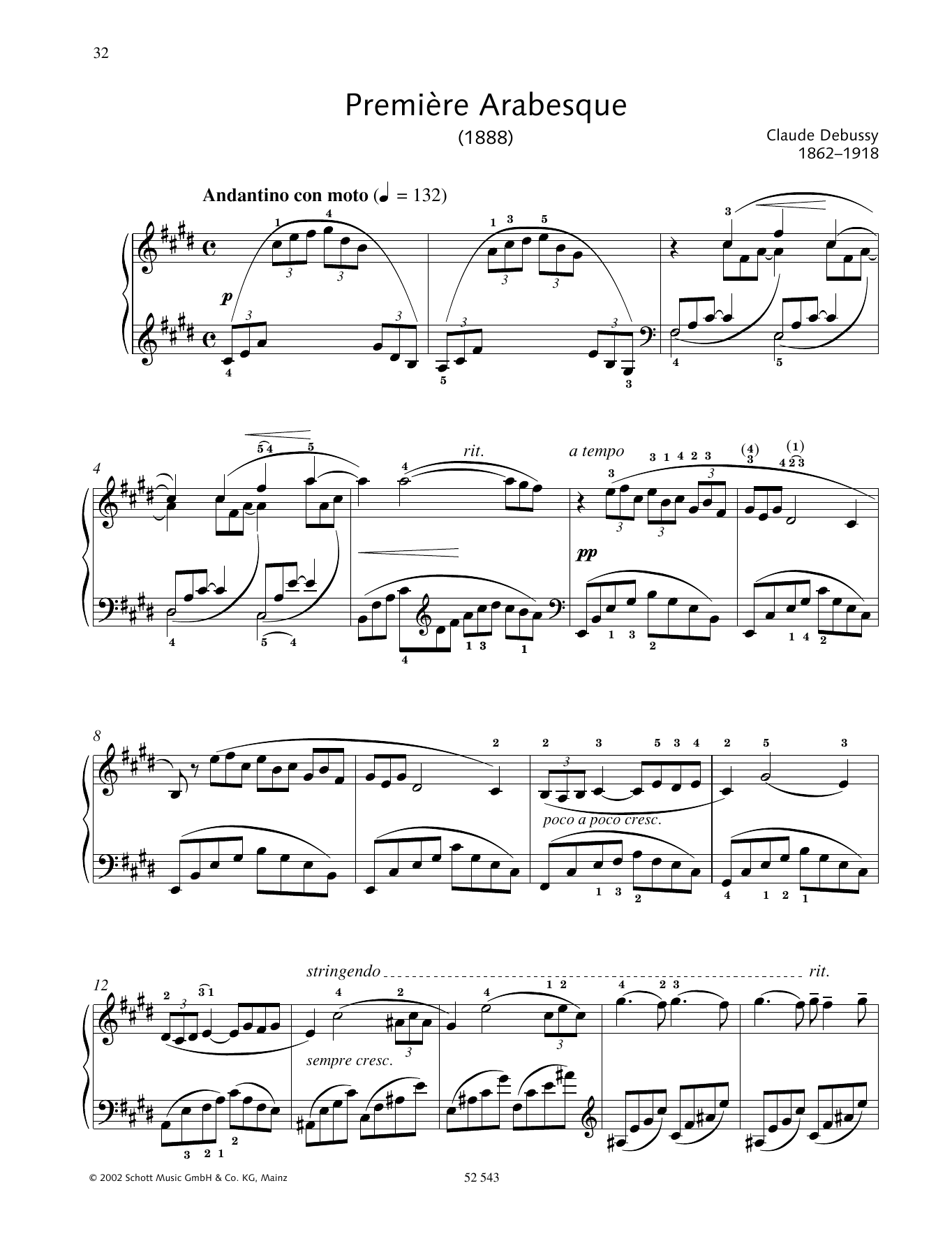 Claude Debussy Première Arabesque sheet music notes and chords arranged for Piano Solo
