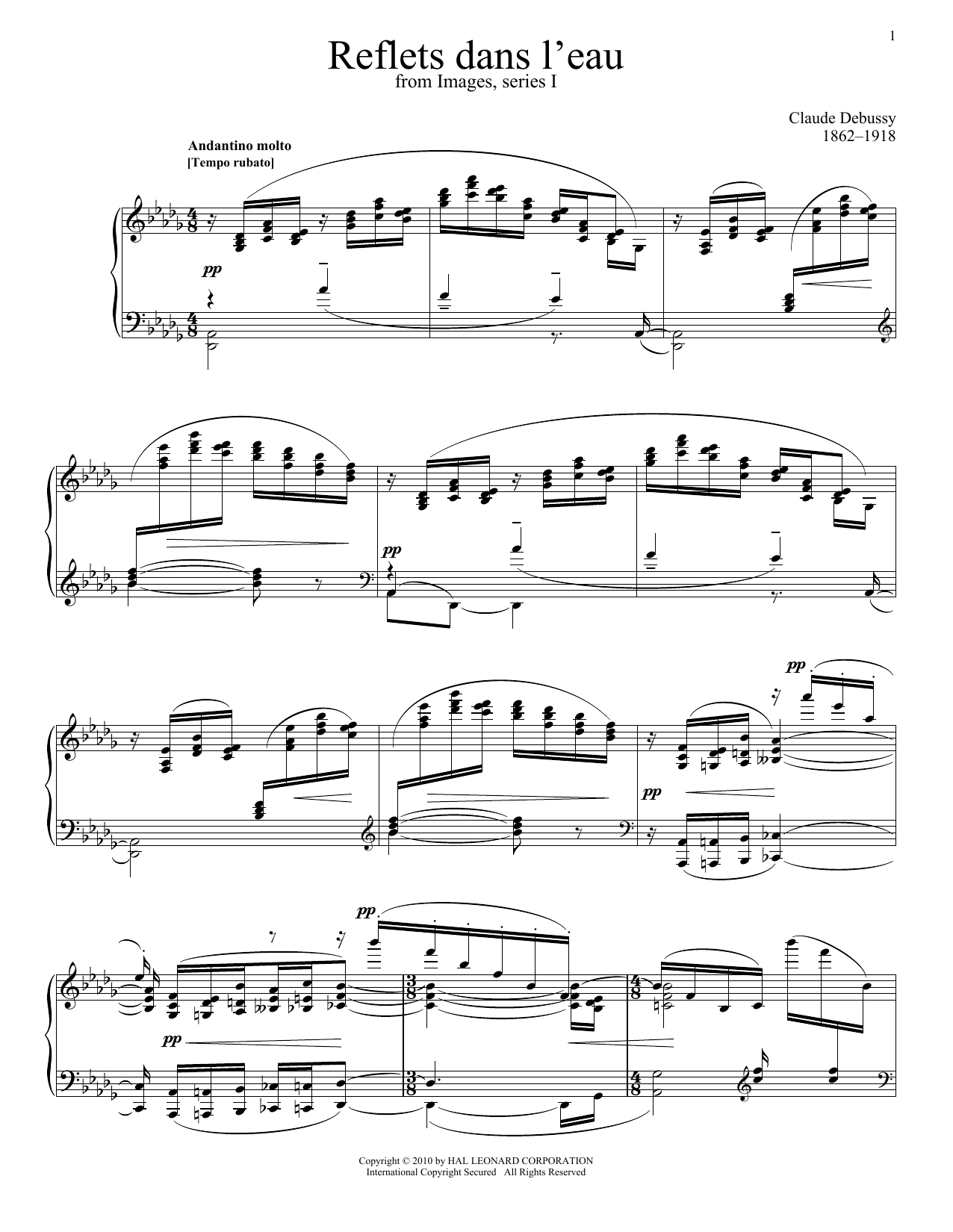 Claude Debussy Reflets Dans L'eau sheet music notes and chords arranged for Piano Solo