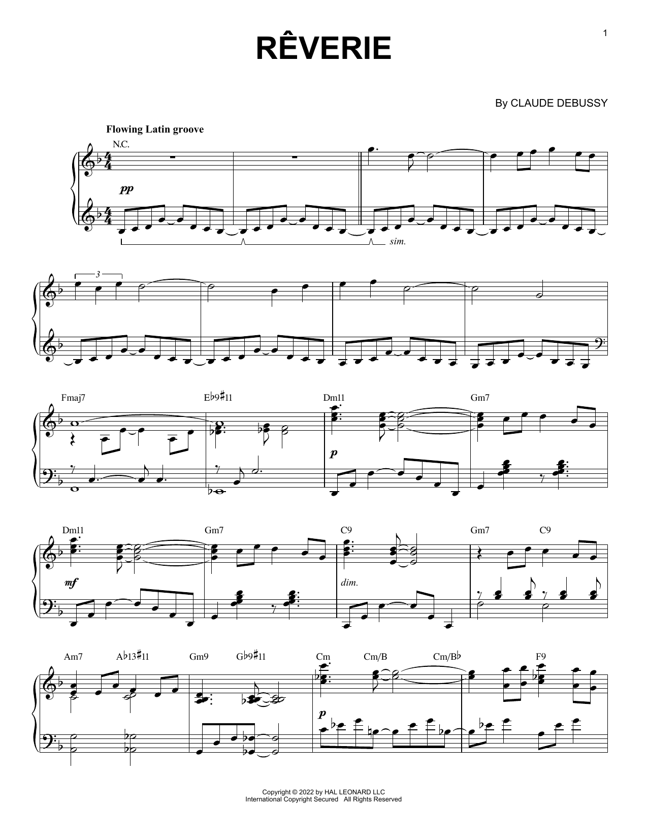 Claude Debussy Reverie [Jazz version] (arr. Brent Edstrom) sheet music notes and chords arranged for Piano Solo