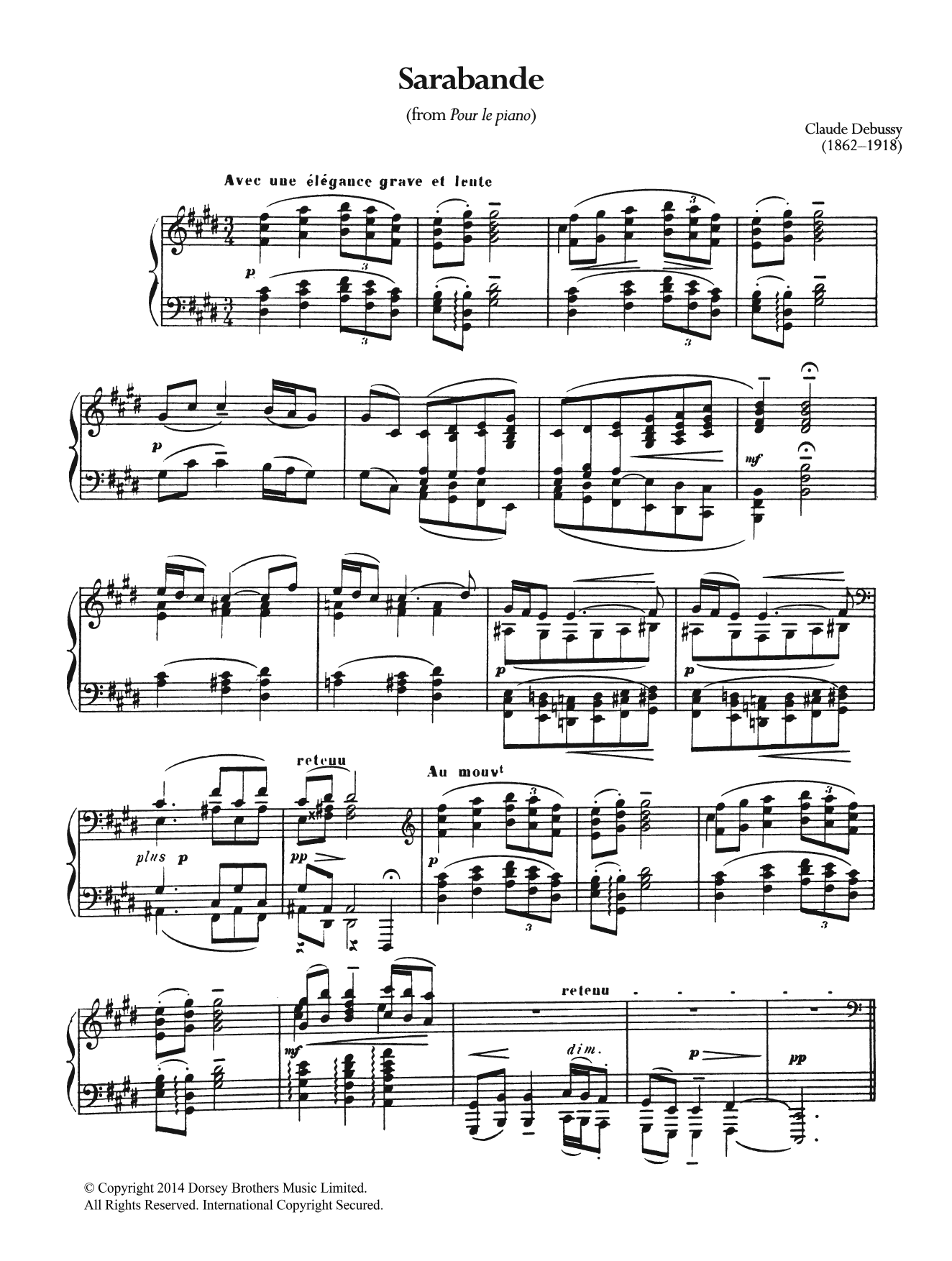 Claude Debussy Sarabande From 'Pour Le Piano' sheet music notes and chords arranged for Piano Solo