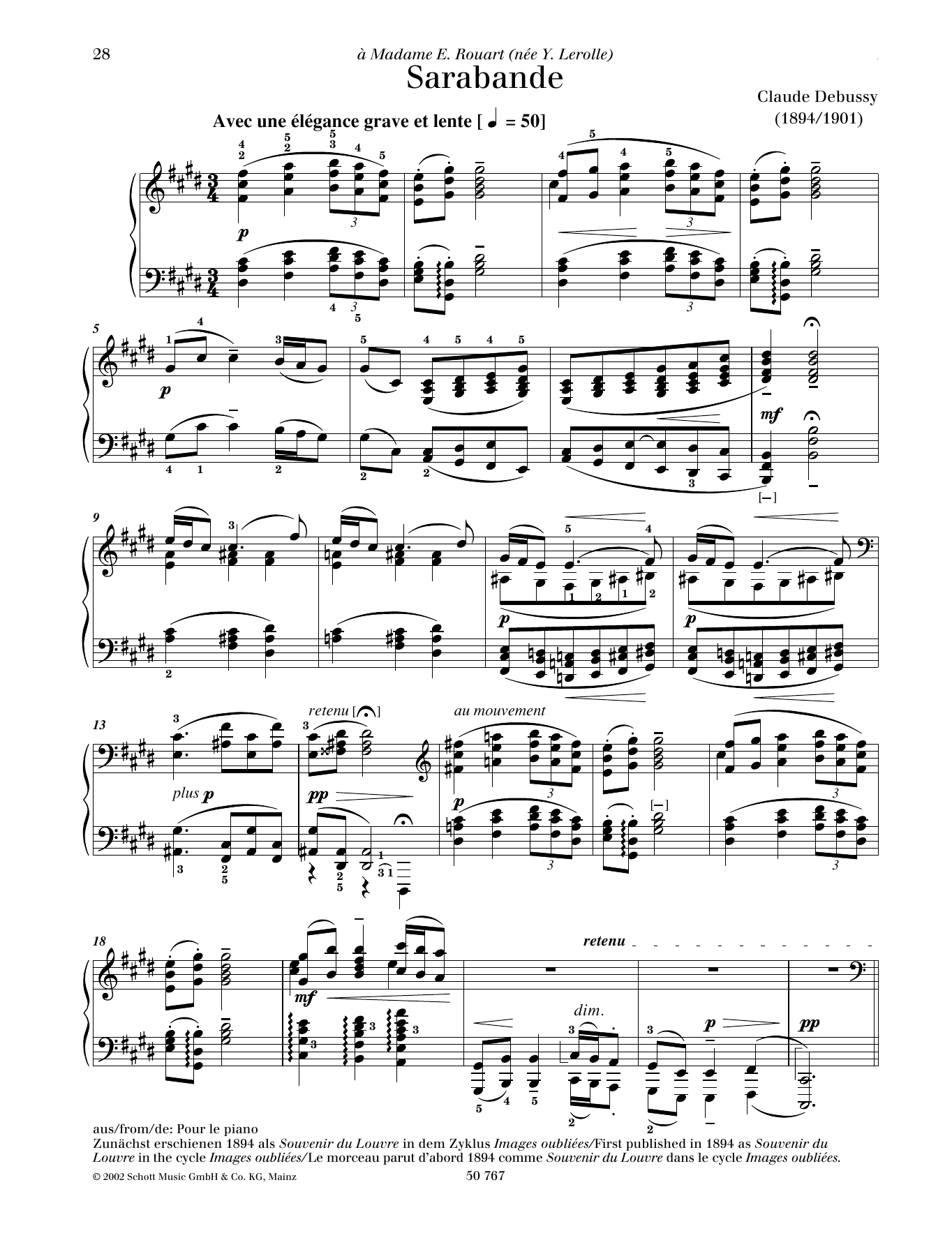 Claude Debussy Sarabande sheet music notes and chords arranged for Piano Solo