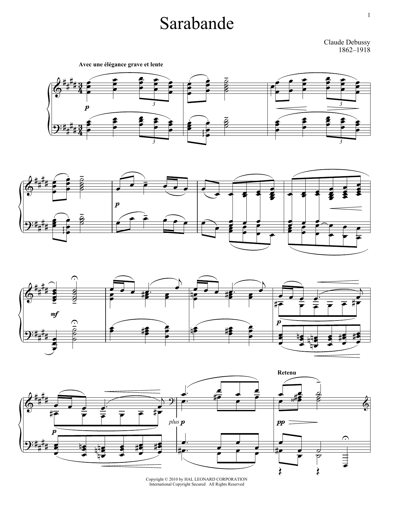 Claude Debussy Sarabande, Pour Le Piano sheet music notes and chords arranged for Piano Solo