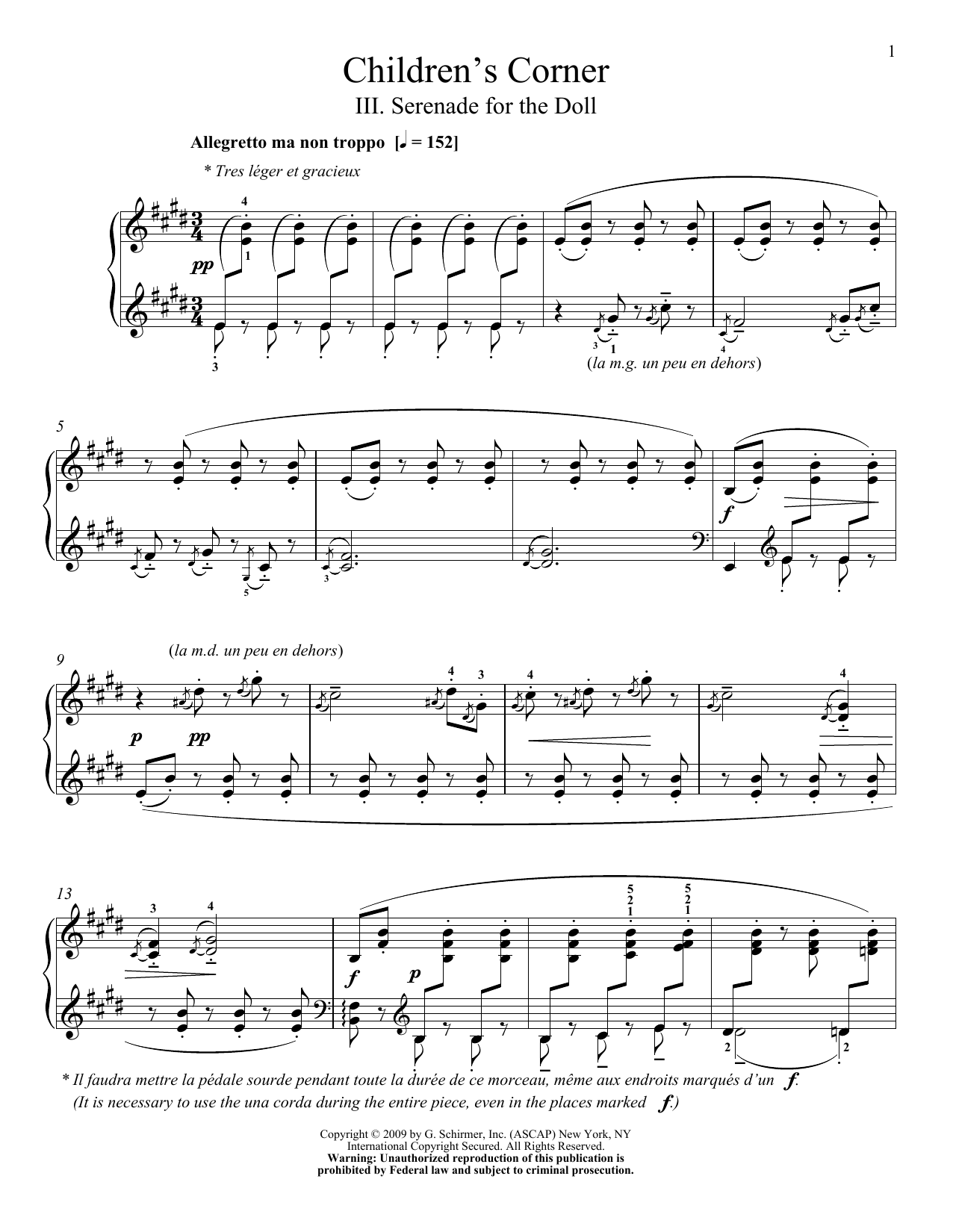 Claude Debussy Serenade for the Doll sheet music notes and chords arranged for Piano Solo