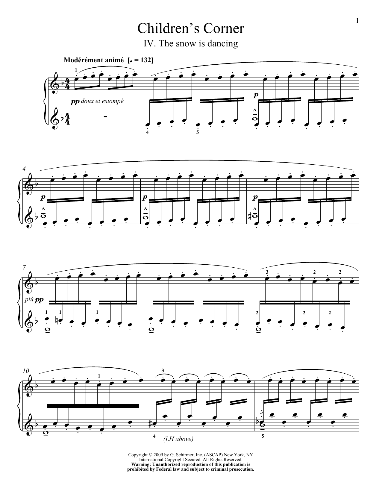 Claude Debussy The snow is dancing sheet music notes and chords arranged for Piano Solo