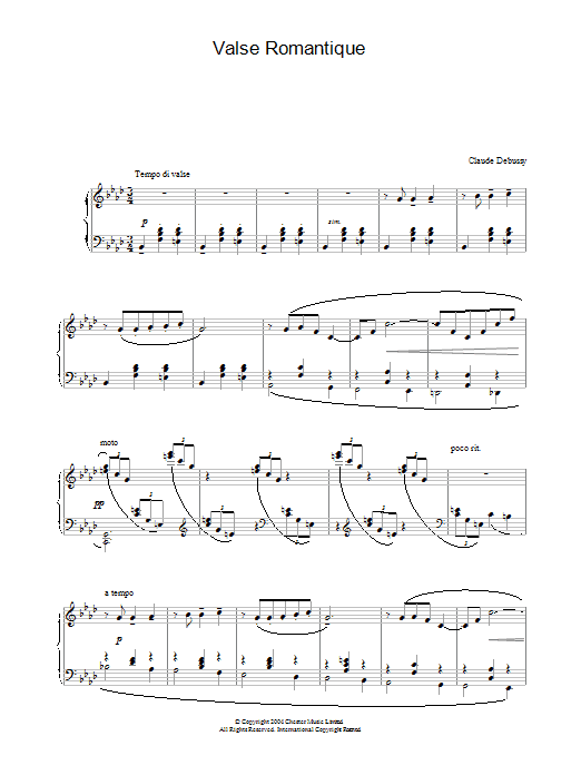 Claude Debussy Valse Romantique sheet music notes and chords arranged for Piano Solo