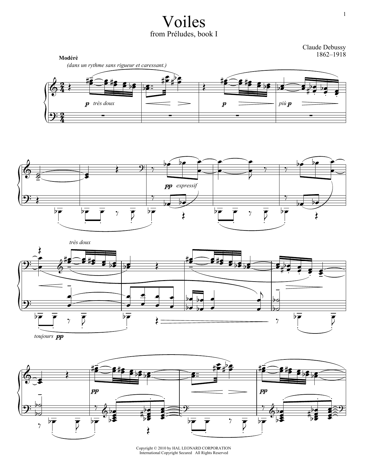 Claude Debussy Voiles sheet music notes and chords arranged for Piano Solo