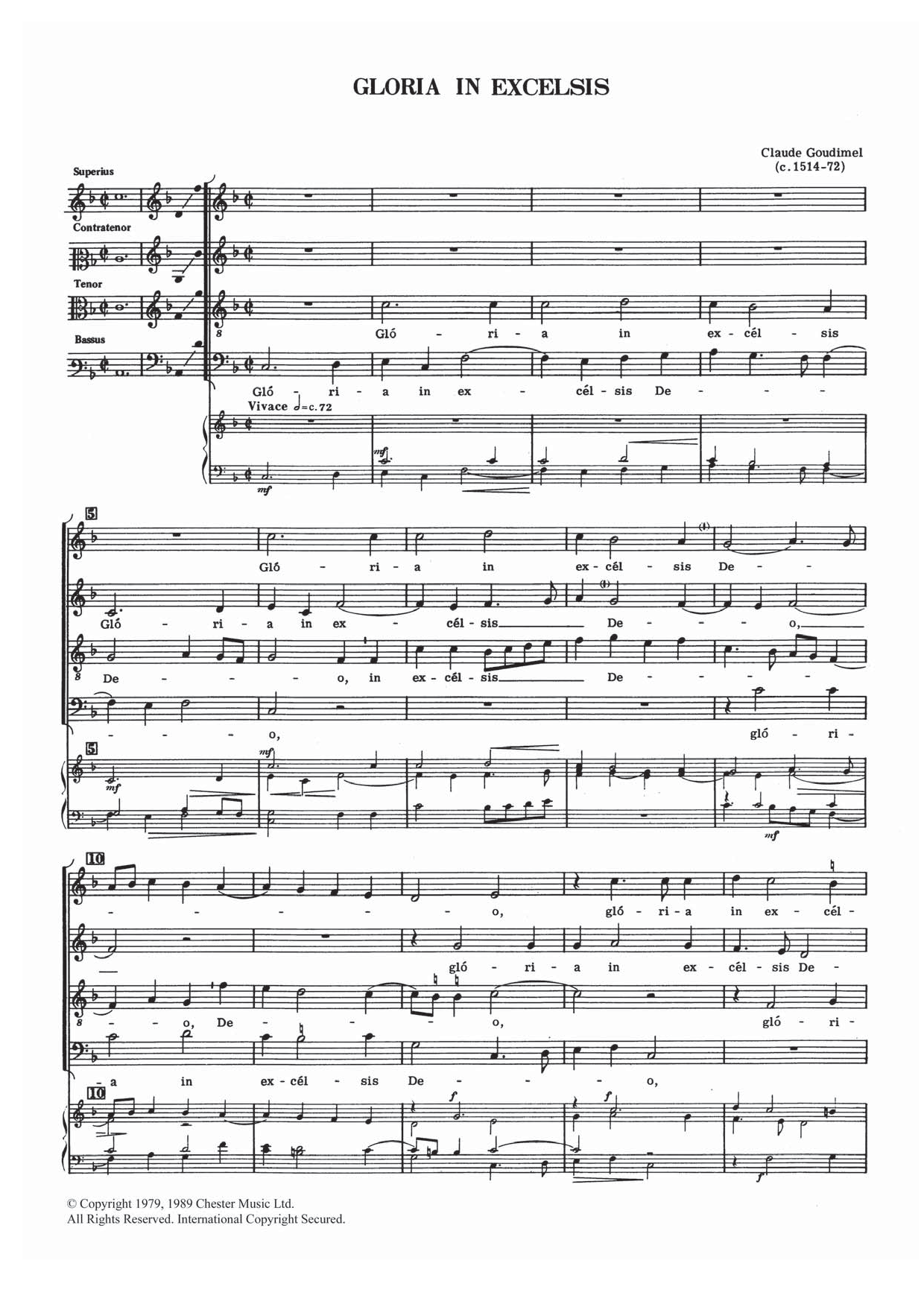 Claude Goudimel Gloria In Excelsis sheet music notes and chords arranged for Choir