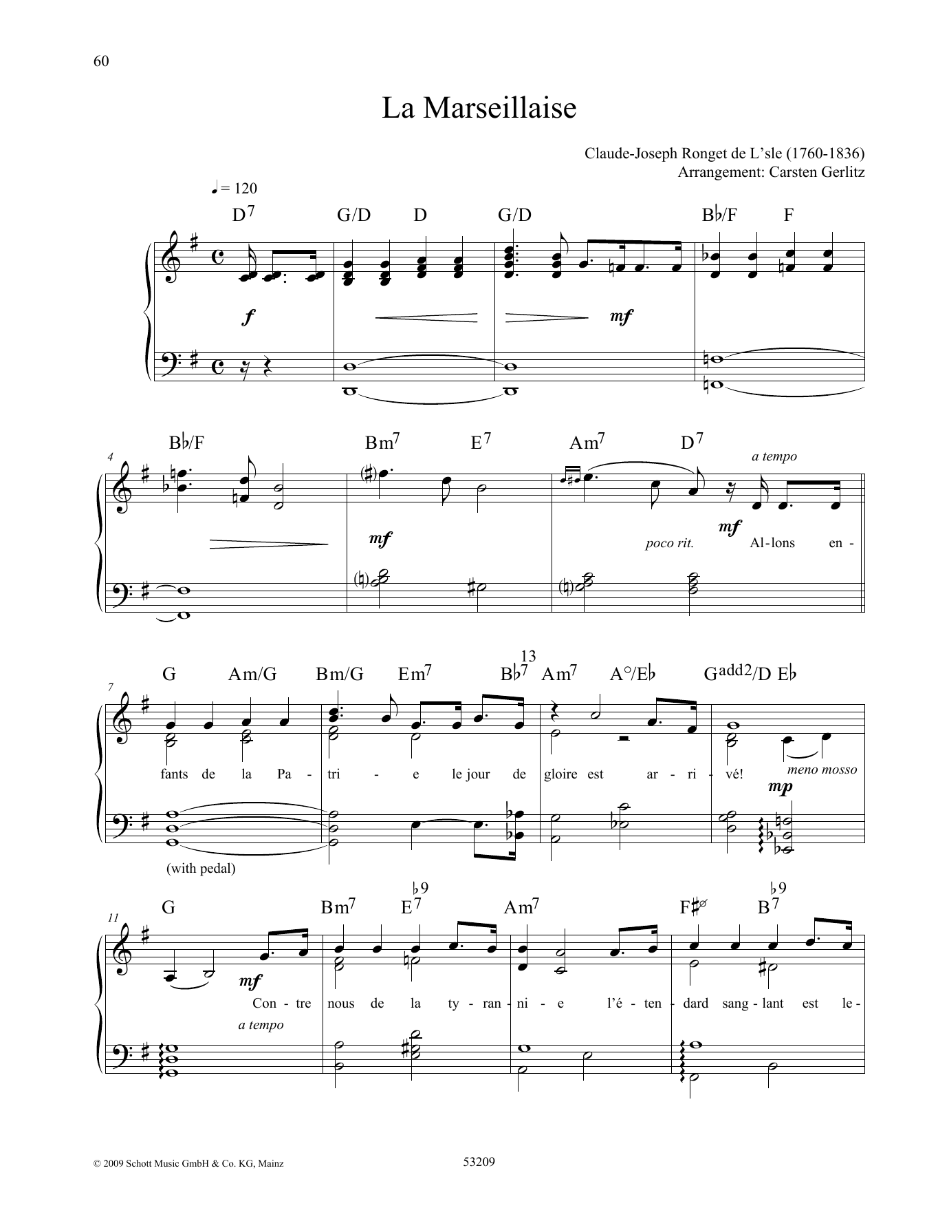 Claude Joseph Rouget De Lisle Au Clair De La Lune sheet music notes and chords arranged for Piano Solo