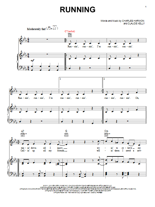 Claude Kelly Running (from Sparkle) sheet music notes and chords arranged for Piano, Vocal & Guitar Chords (Right-Hand Melody)