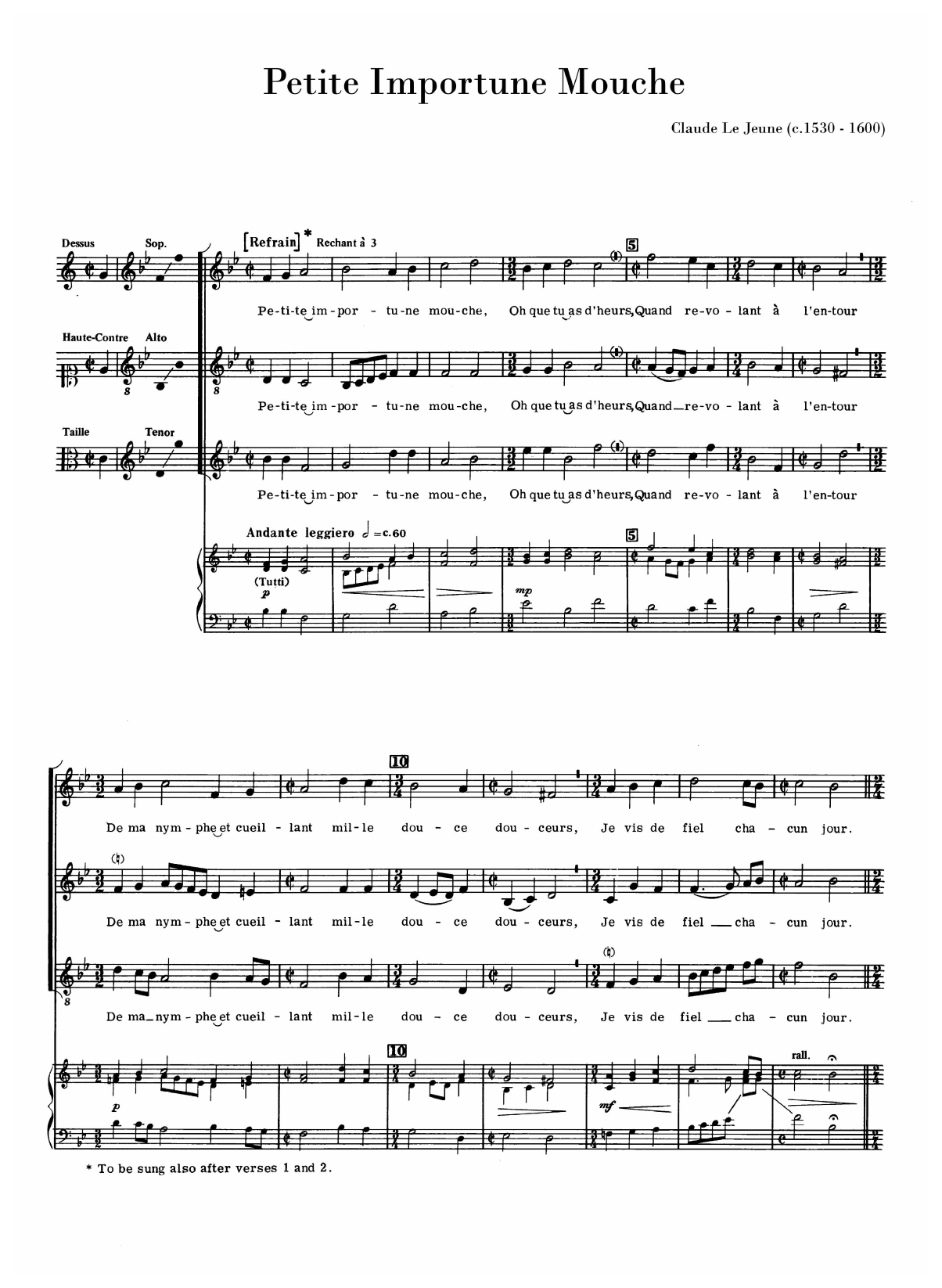 Claude Le Jeune Petite Importune Mouche (arr. Anthony Petti) sheet music notes and chords arranged for SAT Choir