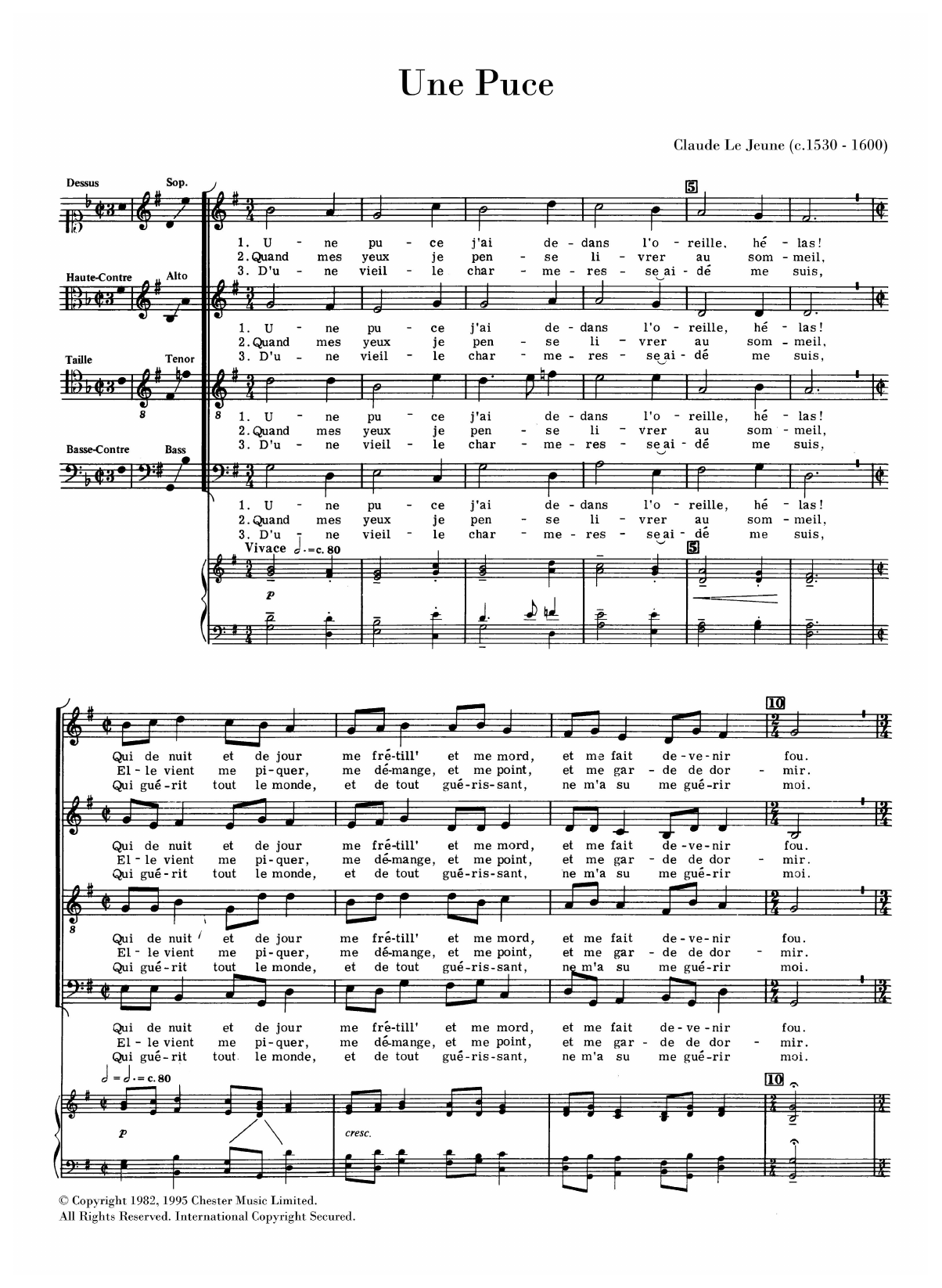 Claude Le Jeune Une Puce (arr. Anthony Petti) sheet music notes and chords arranged for SATB Choir