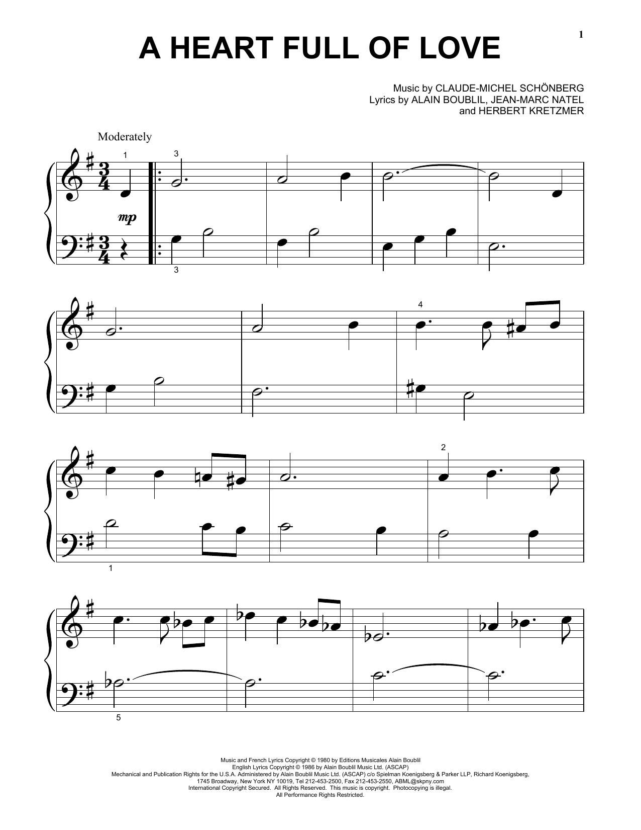 Claude-Michel Schönberg A Heart Full Of Love sheet music notes and chords arranged for Flute Solo