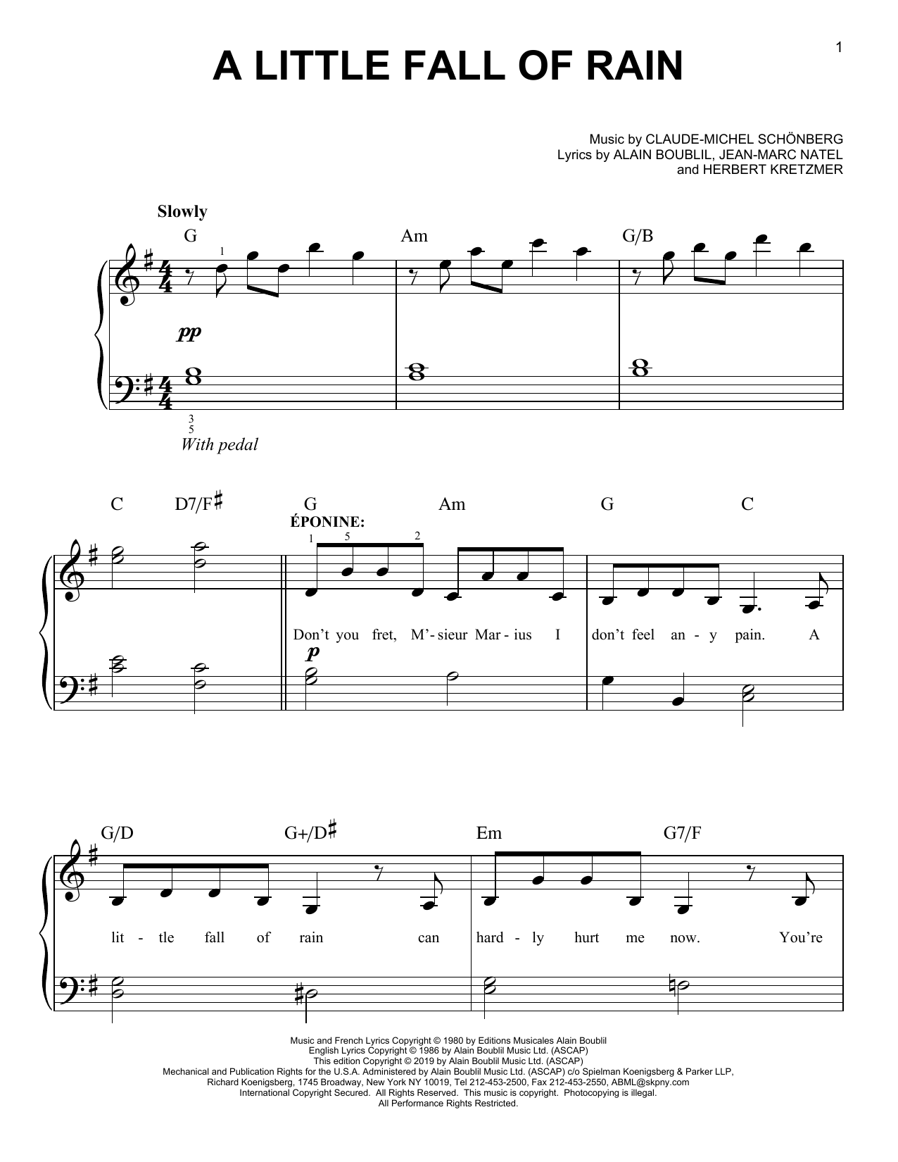 Claude-Michel Schonberg A Little Fall Of Rain sheet music notes and chords arranged for Ukulele
