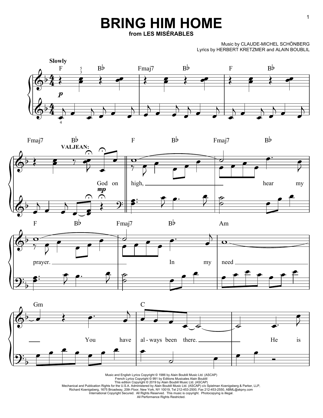 Claude-Michel Schonberg Bring Him Home (from Les Miserables) sheet music notes and chords arranged for Cello and Piano