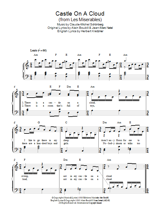 Claude-Michel Schonberg Castle On A Cloud (from Les Miserables) sheet music notes and chords arranged for Easy Piano
