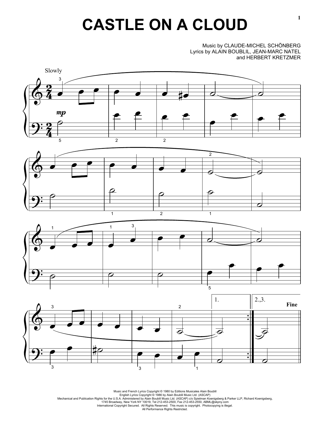 Claude-Michel Schönberg Castle On A Cloud sheet music notes and chords arranged for Flute Solo