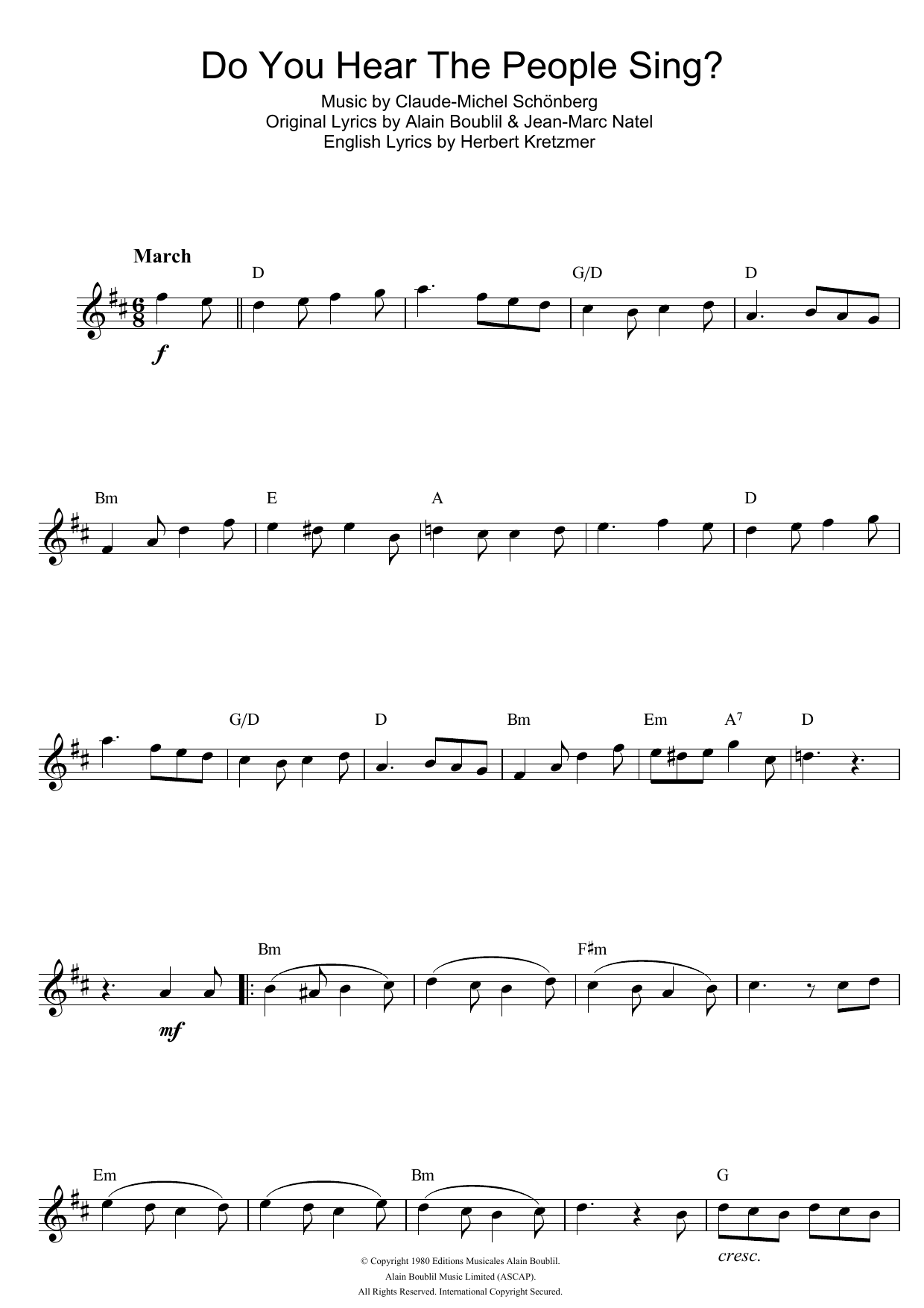 Claude-Michel Schonberg Do You Hear The People Sing? (from Les Miserables) sheet music notes and chords arranged for Alto Sax Solo