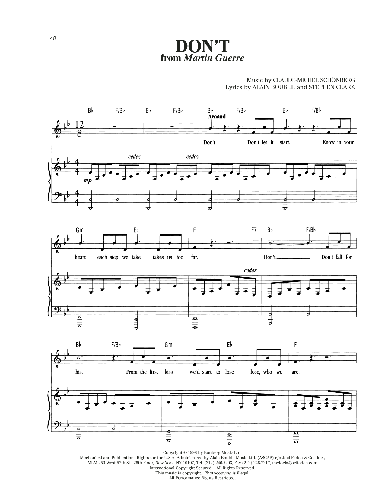 Claude-Michel Schonberg Don't (from Martin Guerre) (arr. Richard Walters) sheet music notes and chords arranged for Piano & Vocal