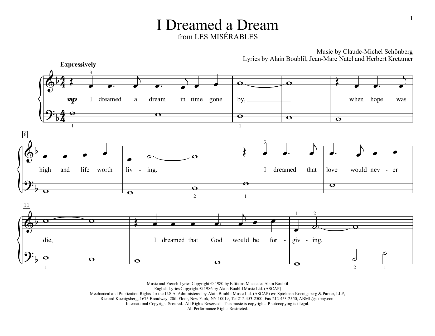Claude-Michel Schönberg I Dreamed A Dream (from Les Miserables) (arr. Christopher Hussey) sheet music notes and chords arranged for Educational Piano