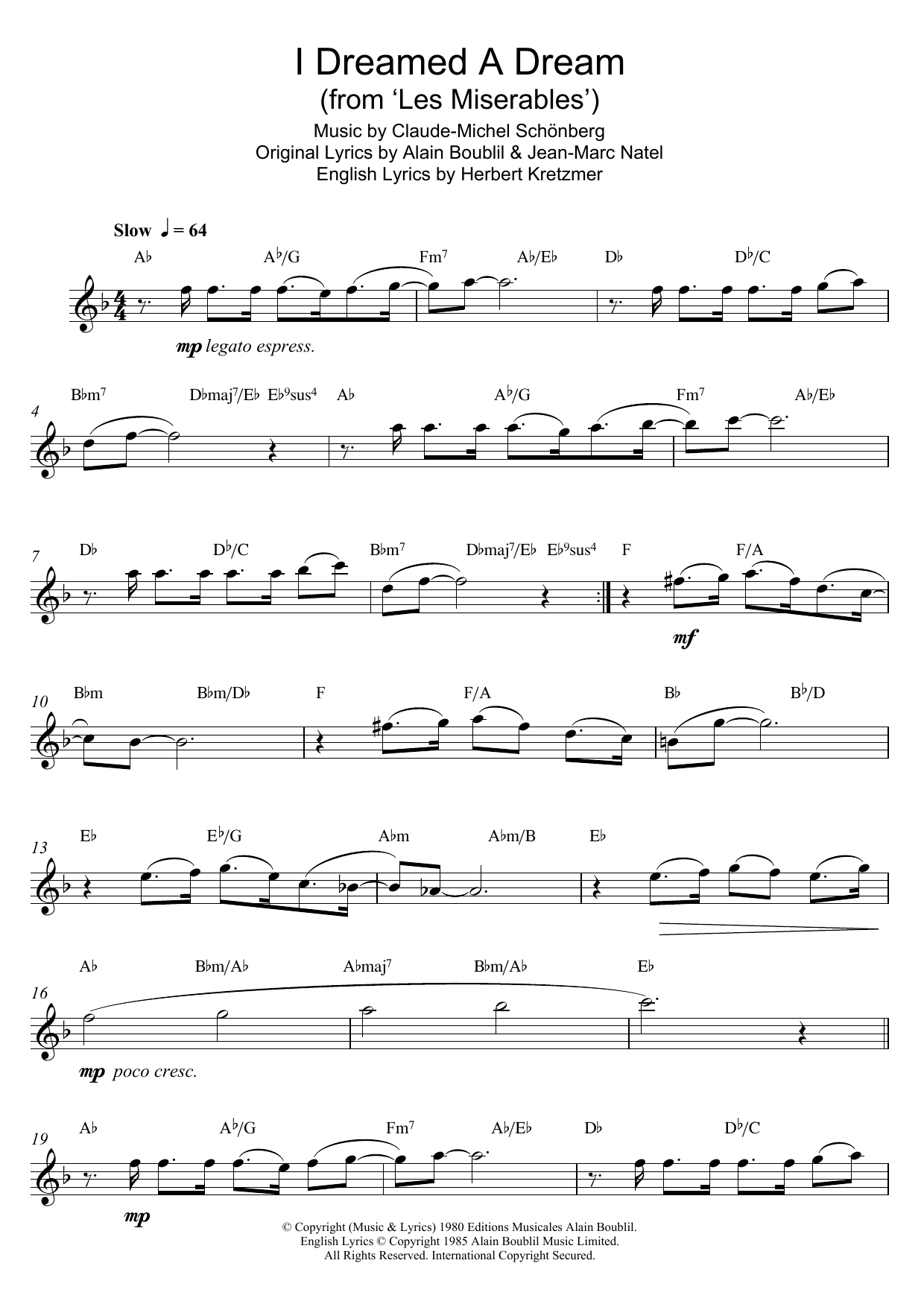 Claude-Michel Schonberg I Dreamed A Dream (from Les Miserables) sheet music notes and chords arranged for Easy Guitar Tab
