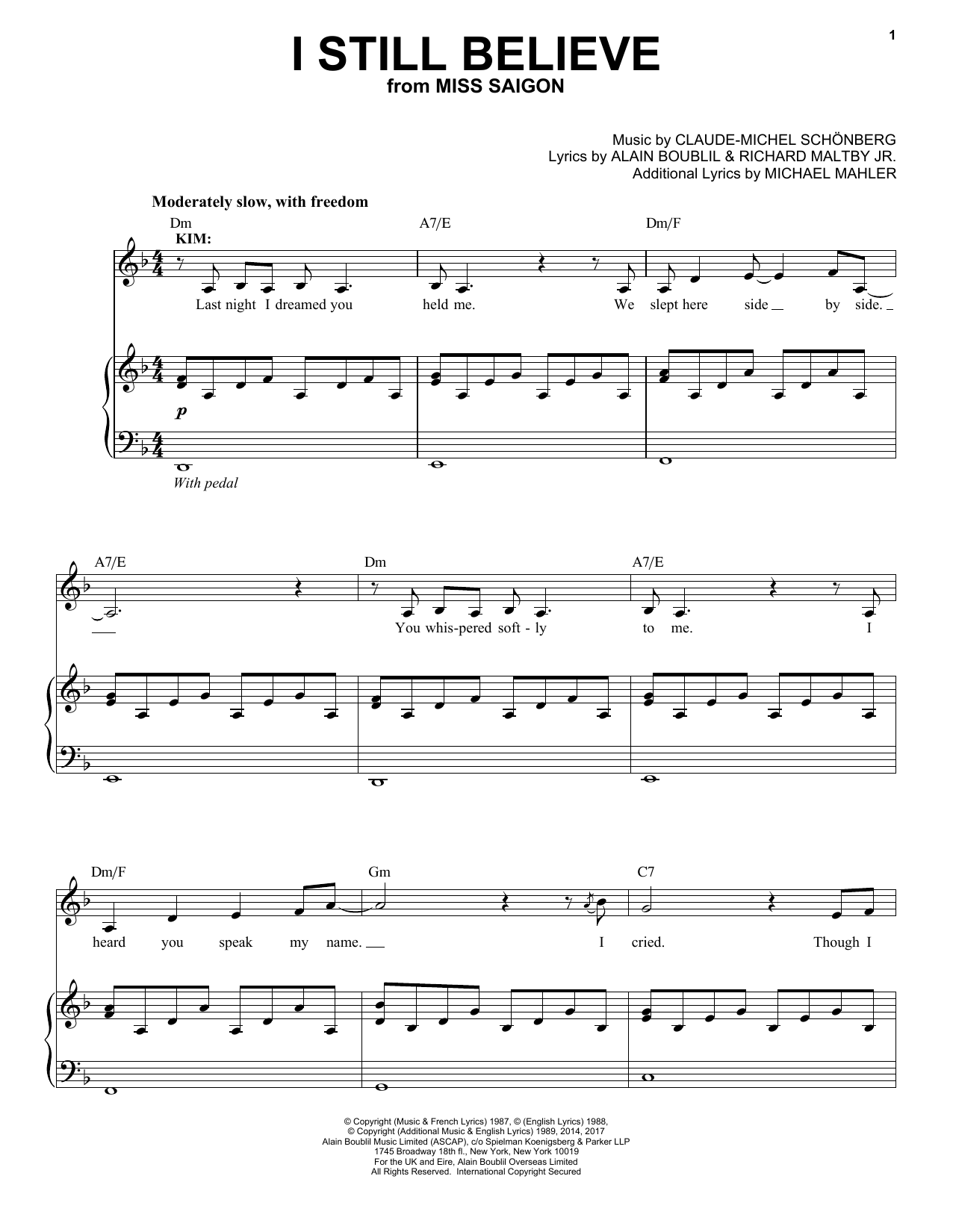 Claude-Michel Schönberg I Still Believe sheet music notes and chords arranged for Piano & Vocal