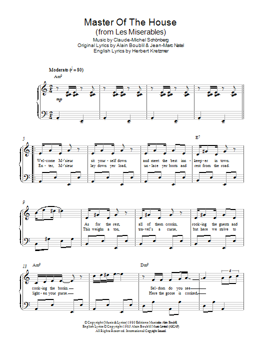 Claude-Michel Schonberg Master Of The House (from Les Miserables) sheet music notes and chords arranged for Easy Piano
