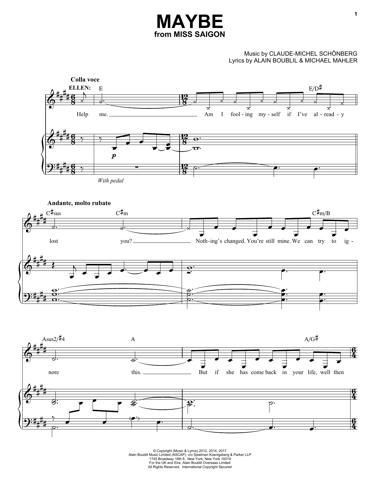 Claude-Michel Schönberg Maybe sheet music notes and chords arranged for Piano & Vocal