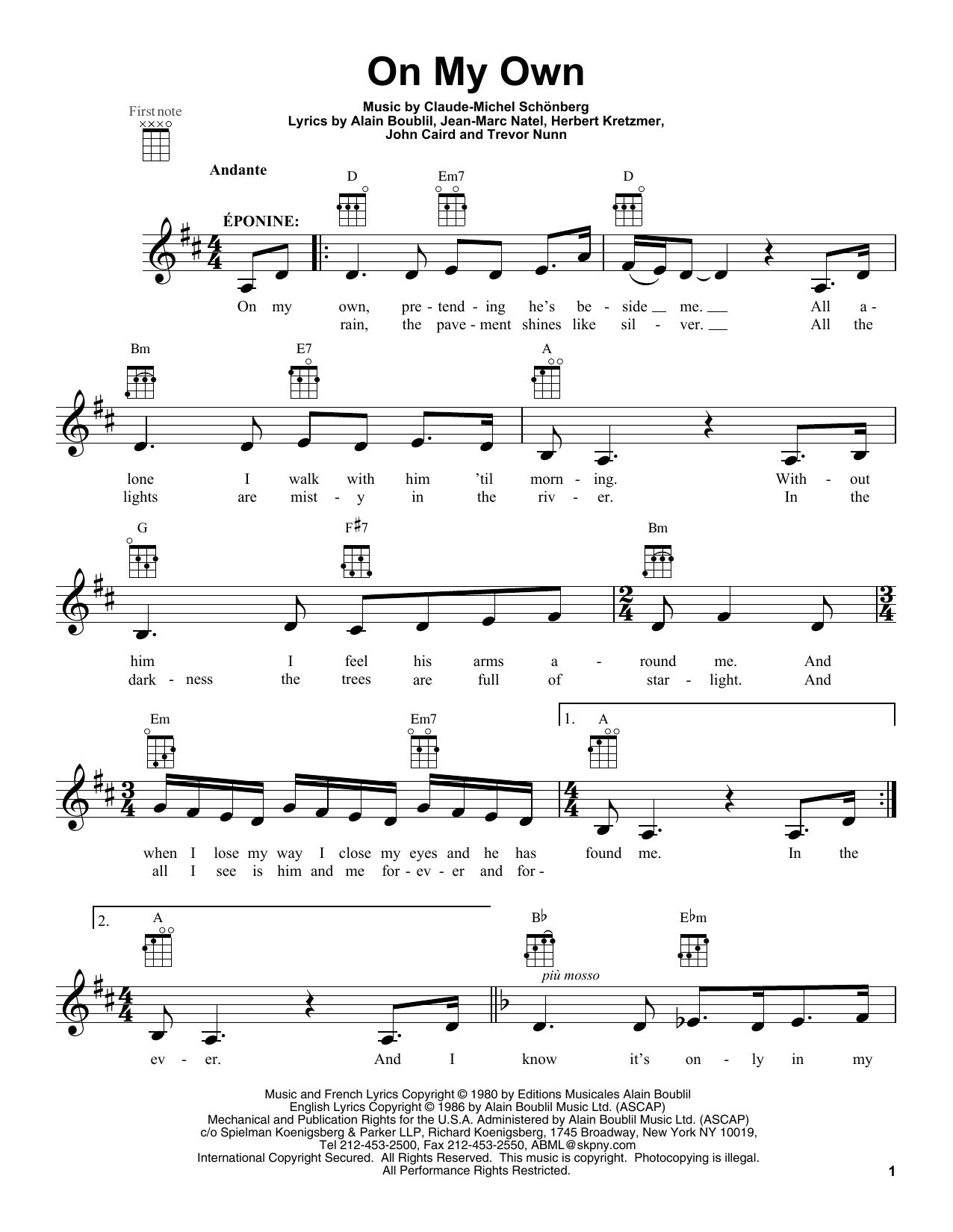 Claude-Michel Schonberg On My Own sheet music notes and chords arranged for Trumpet Solo