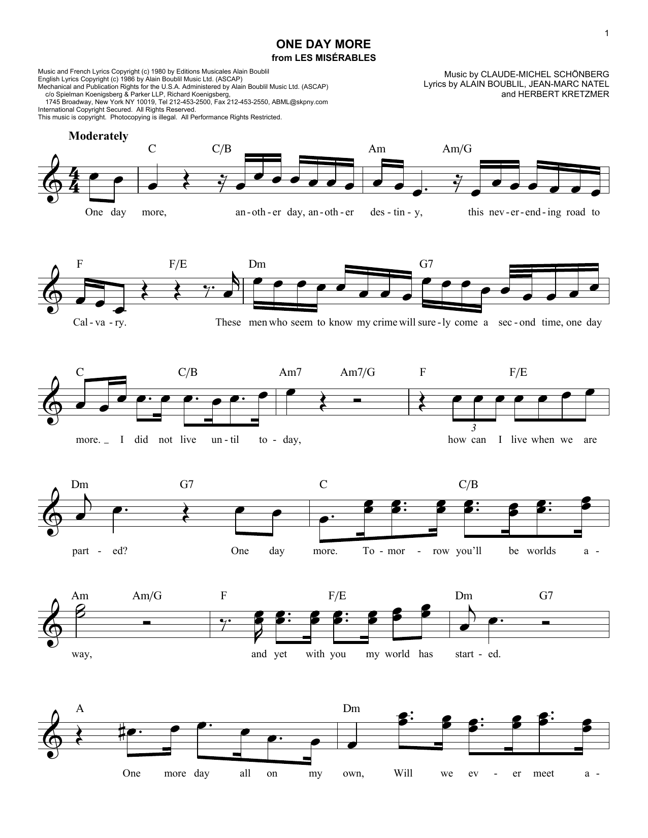Claude-Michel Schonberg One Day More (from Les Miserables) sheet music notes and chords arranged for Lead Sheet / Fake Book