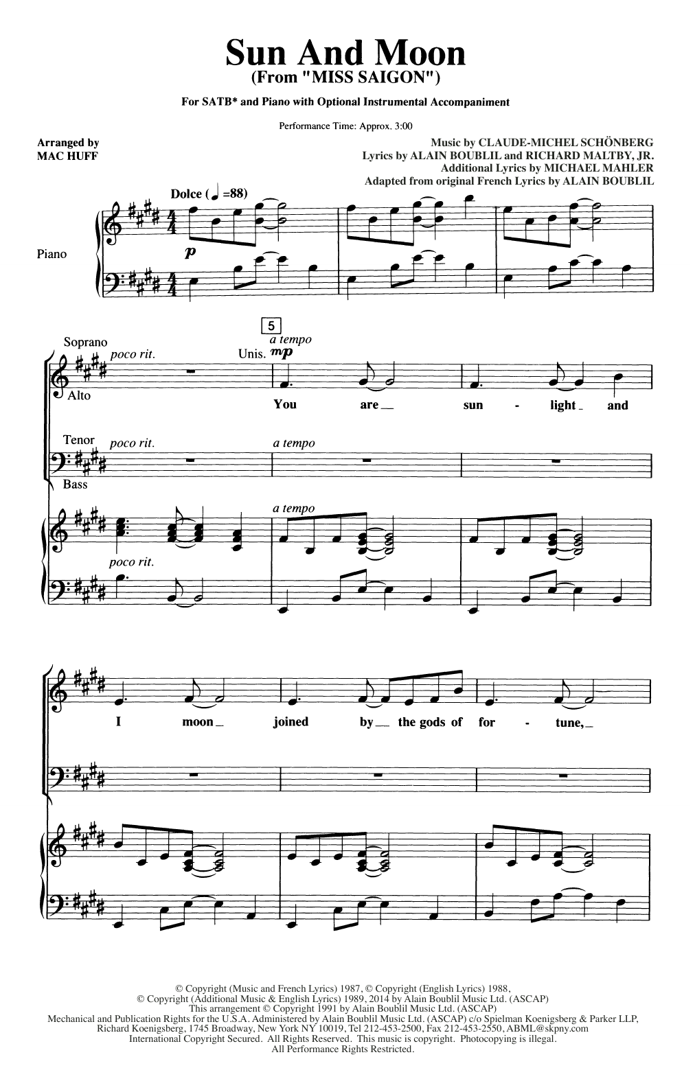 Claude-Michel Schönberg Sun And Moon (from Miss Saigon) (arr. Mac Huff) sheet music notes and chords arranged for SATB Choir