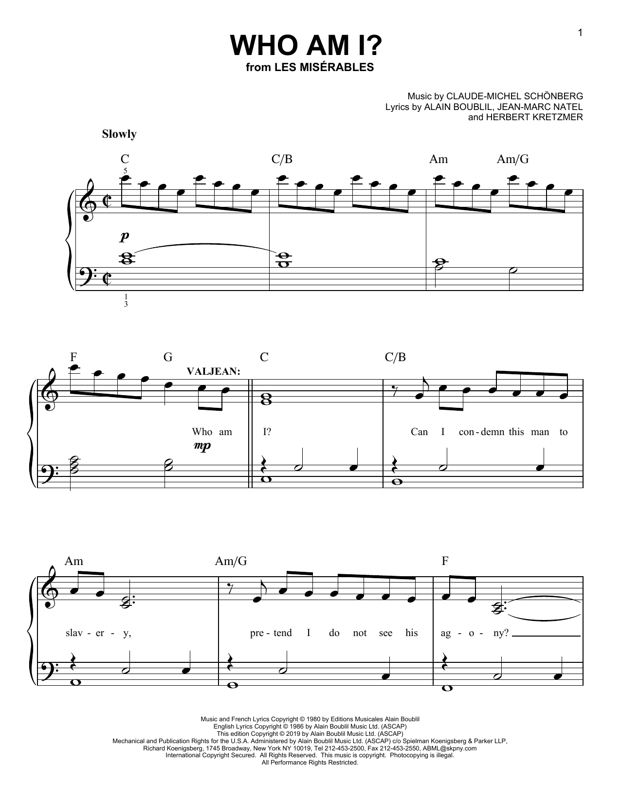 Claude-Michel Schonberg Who Am I? sheet music notes and chords. Download Printable PDF.