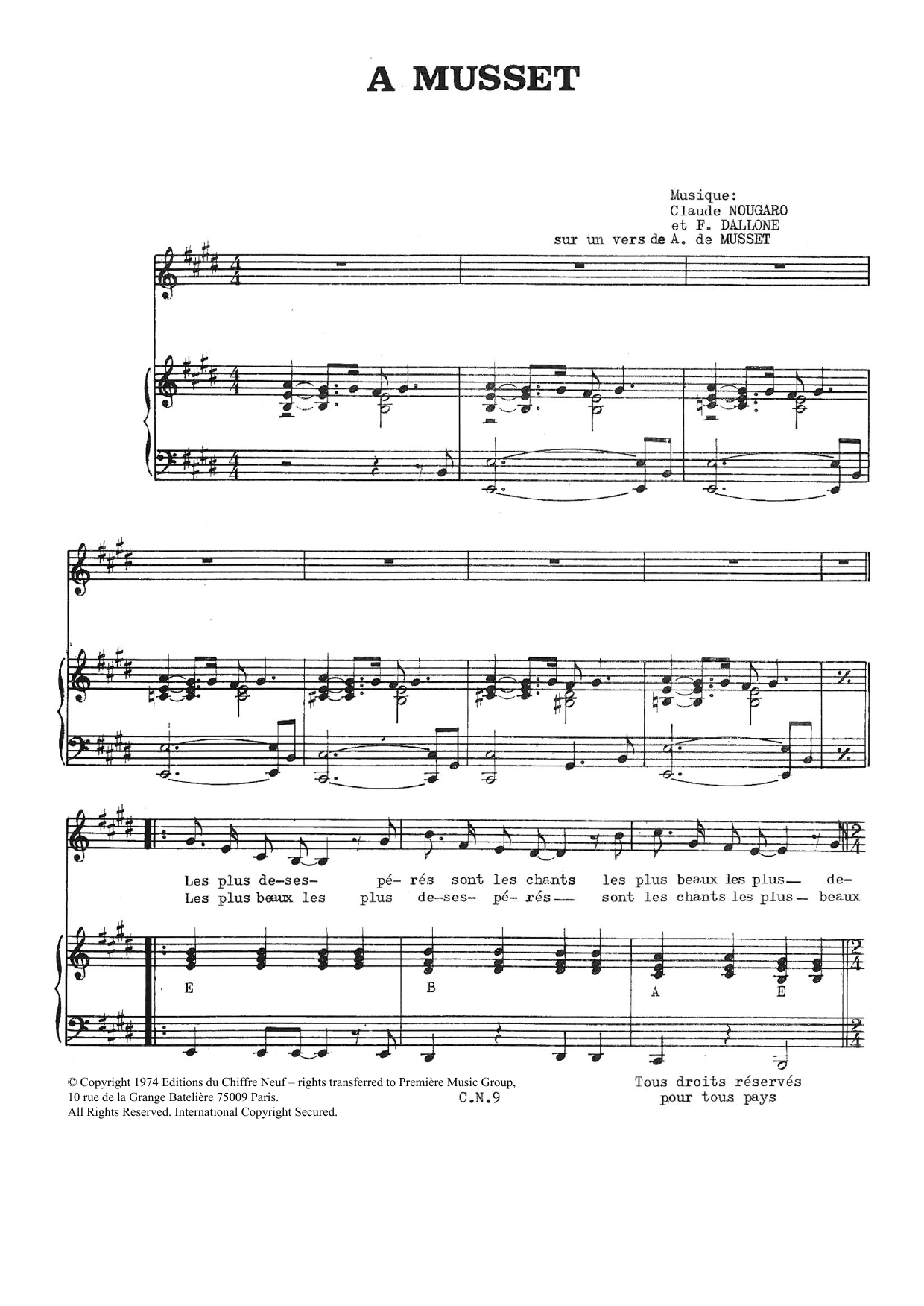 Claude Nougaro A Musset sheet music notes and chords arranged for Piano & Vocal