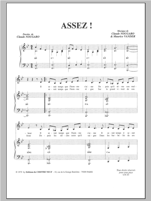 Claude Nougaro Assez sheet music notes and chords arranged for Piano & Vocal