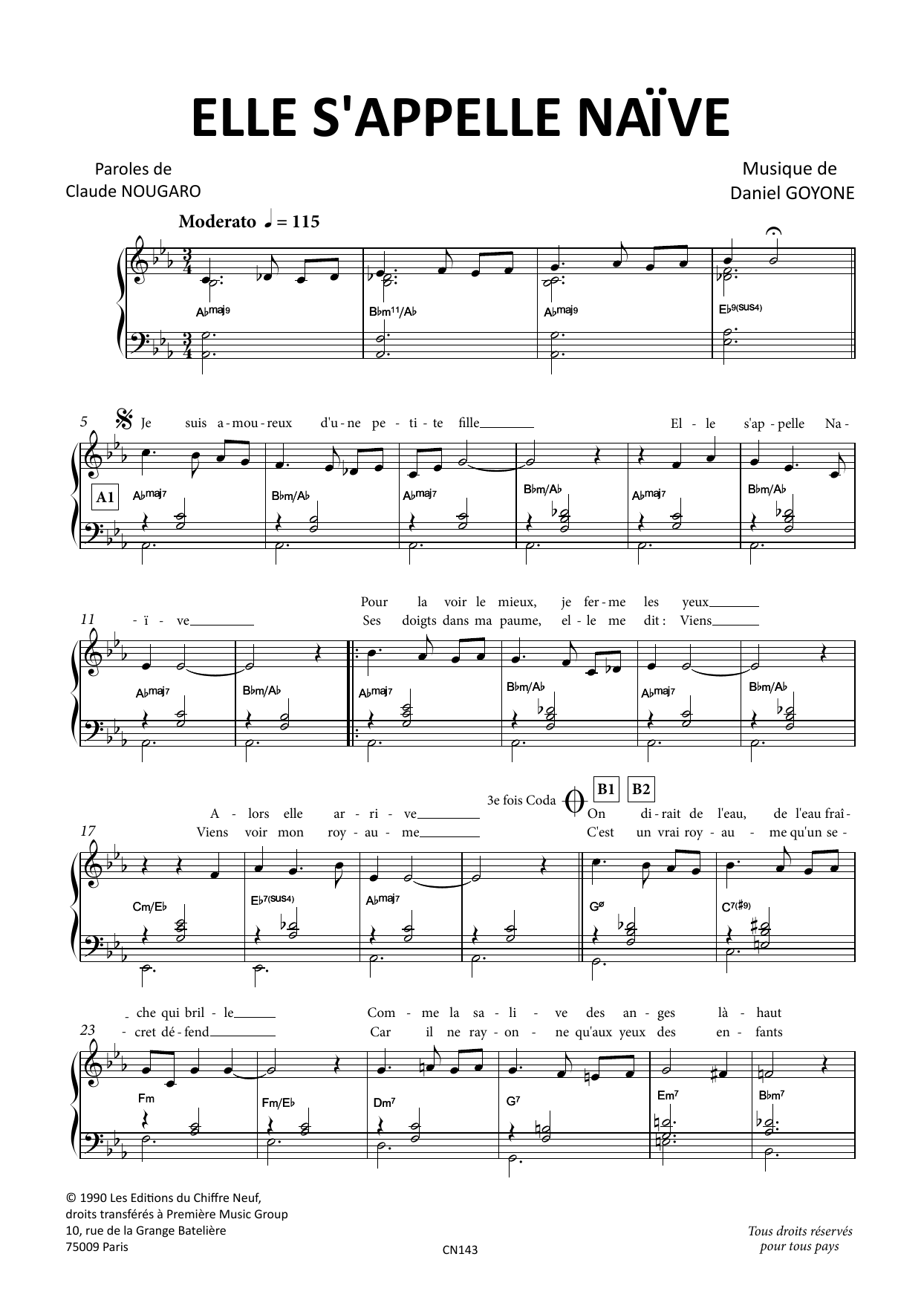 Claude Nougaro Elle s'appelle Naive sheet music notes and chords arranged for Piano & Vocal