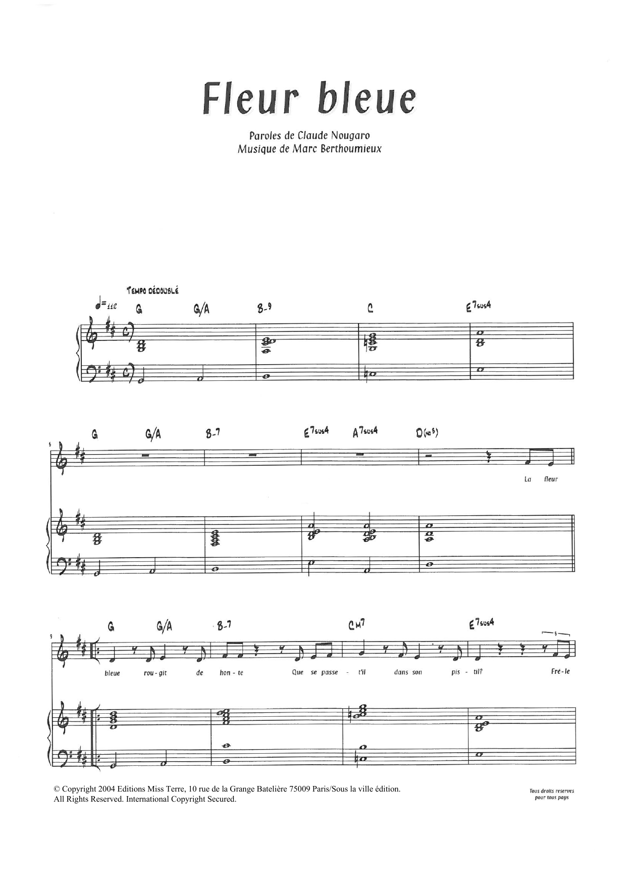 Claude Nougaro Fleur Bleue sheet music notes and chords arranged for Piano & Vocal