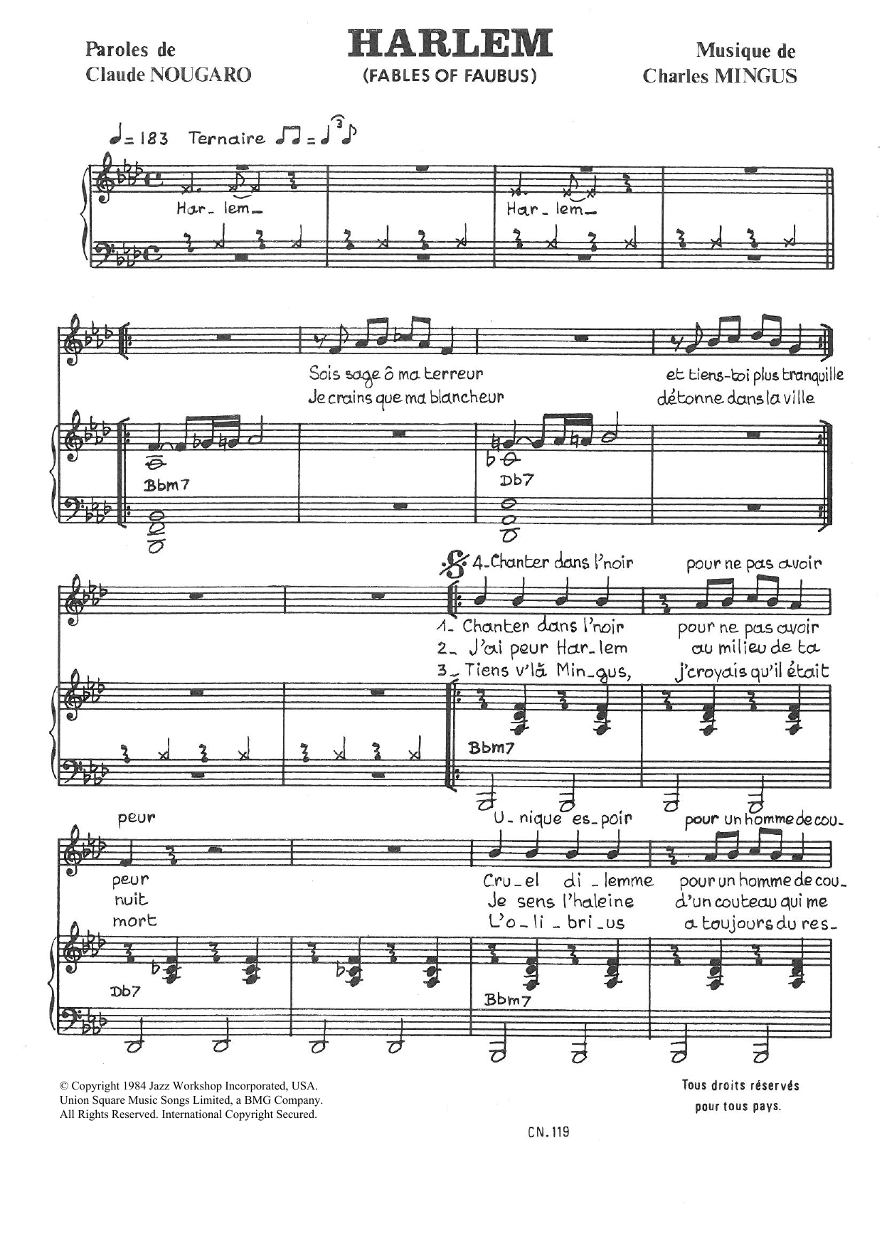 Claude Nougaro Harlem (Fables Of Faubus) sheet music notes and chords arranged for Piano & Vocal