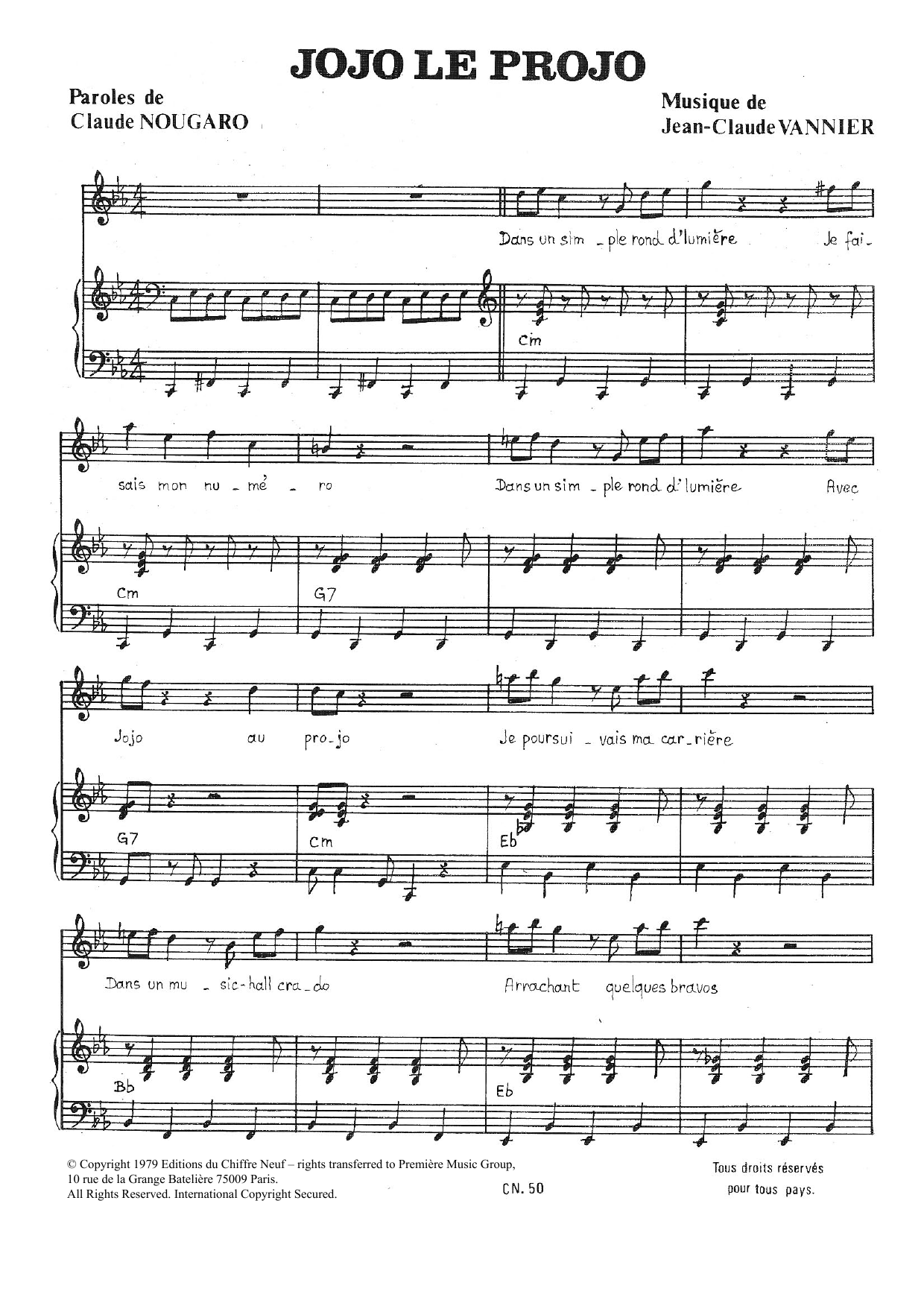 Claude Nougaro Jojo Le Projo sheet music notes and chords arranged for Piano & Vocal