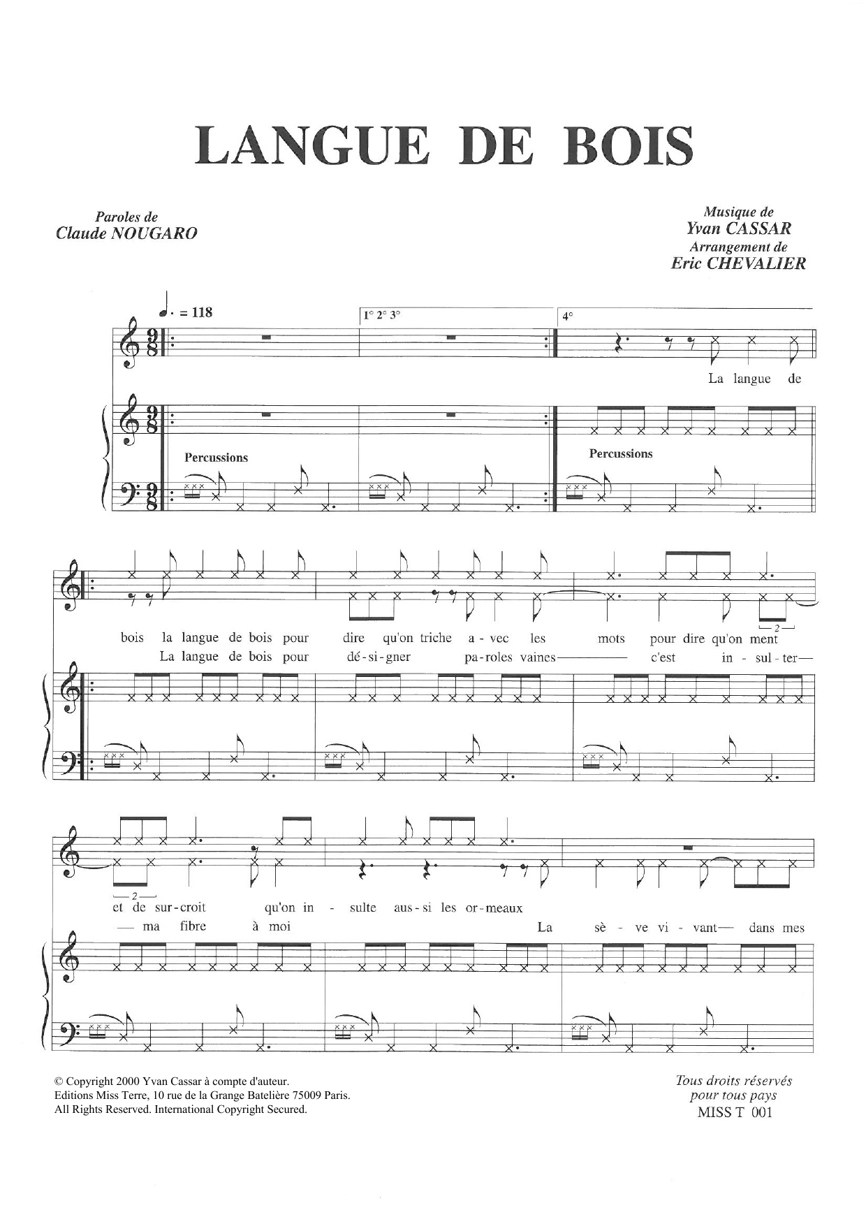 Claude Nougaro Langue De Bois sheet music notes and chords arranged for Piano & Vocal