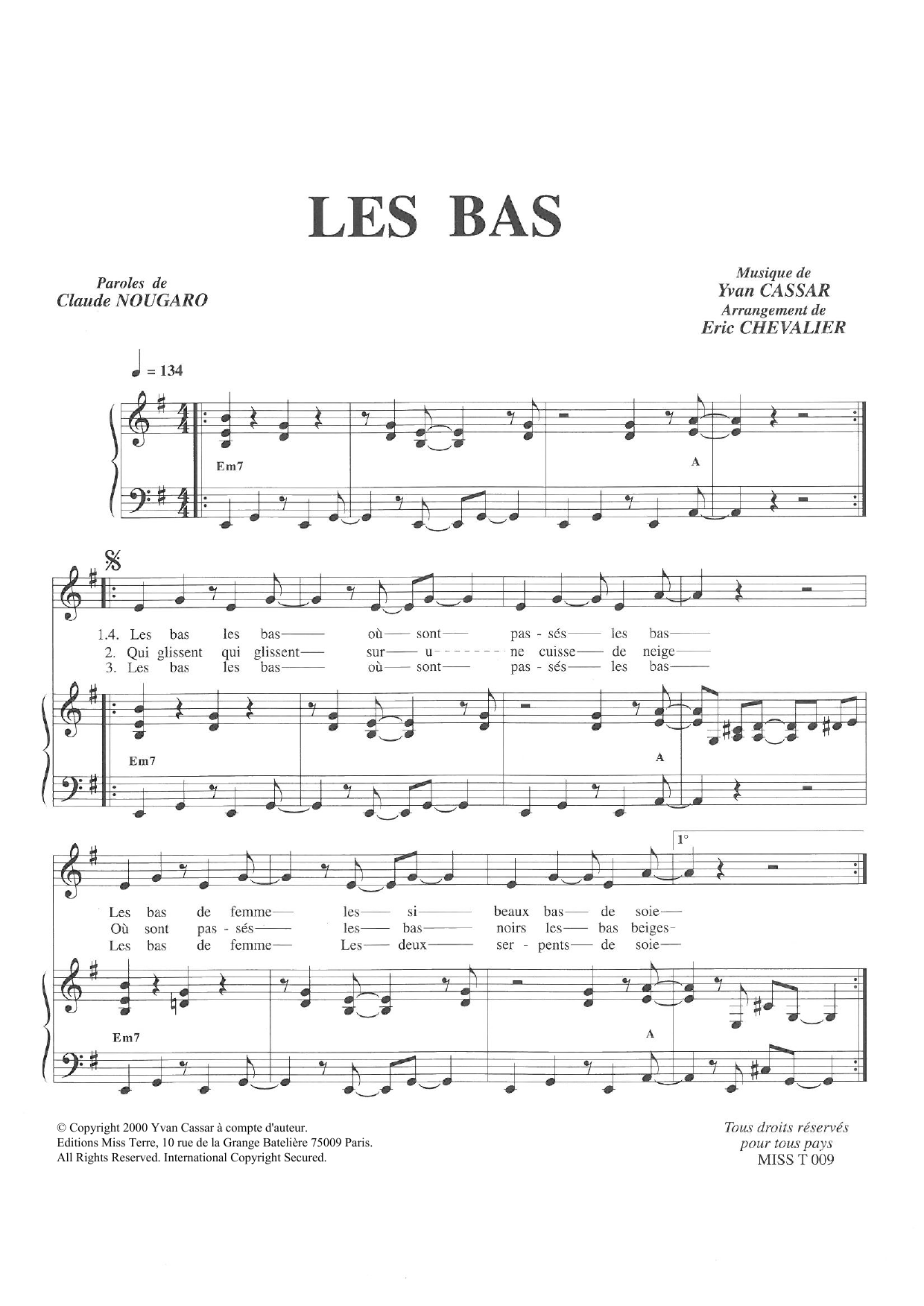 Claude Nougaro Les Bas sheet music notes and chords arranged for Piano & Vocal