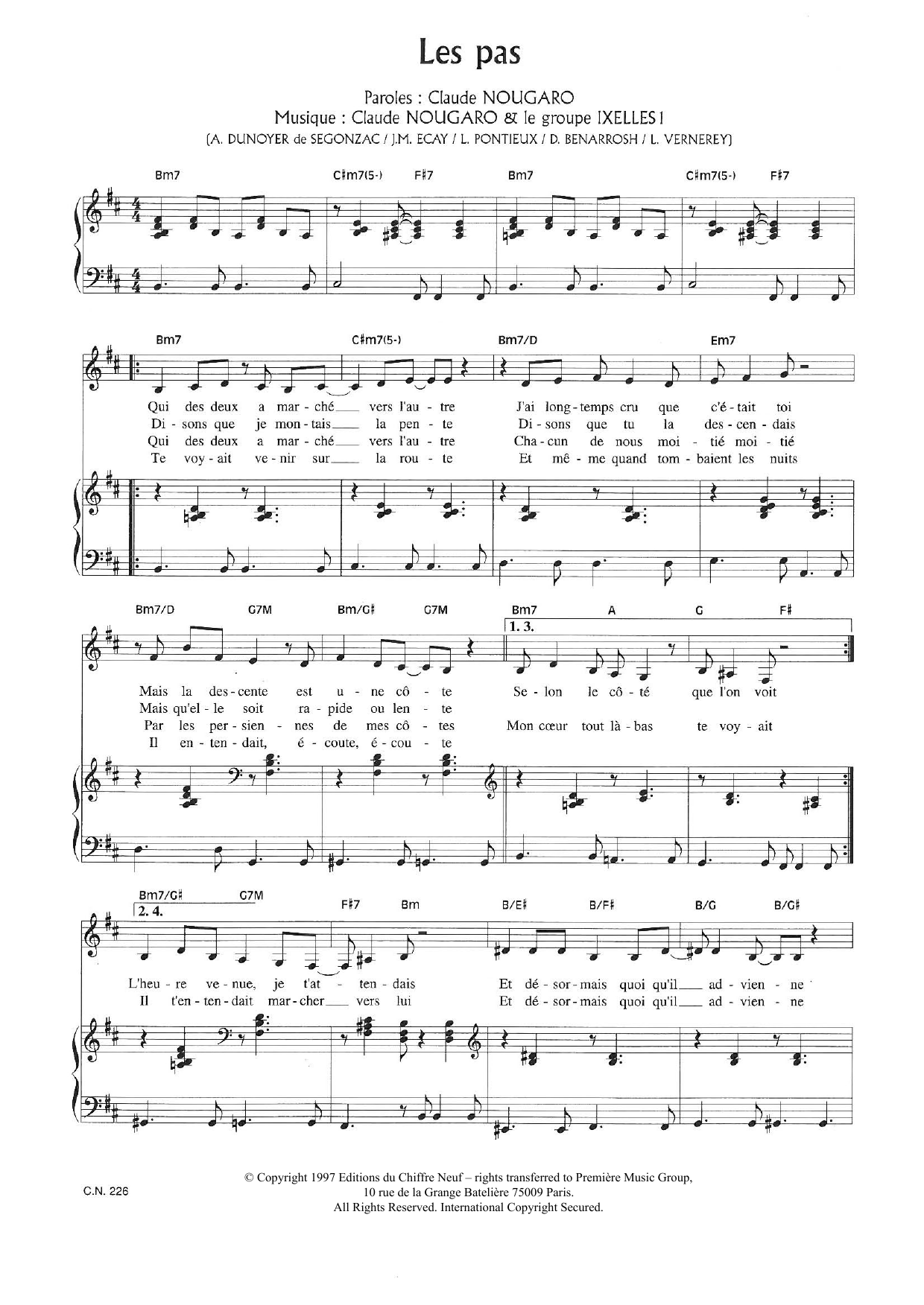 Claude Nougaro Les Pas sheet music notes and chords arranged for Piano & Vocal