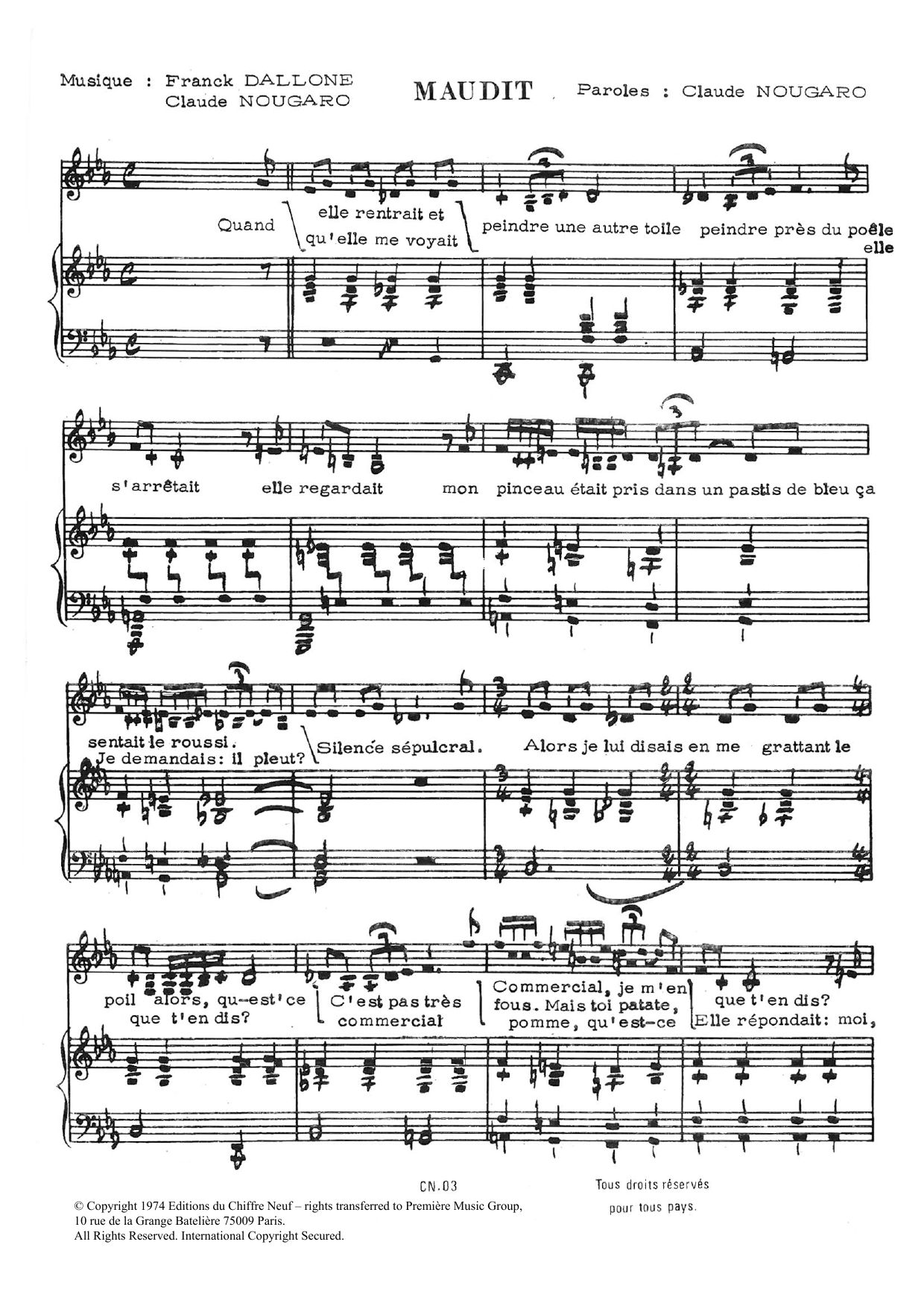 Claude Nougaro Maudit sheet music notes and chords arranged for Piano & Vocal