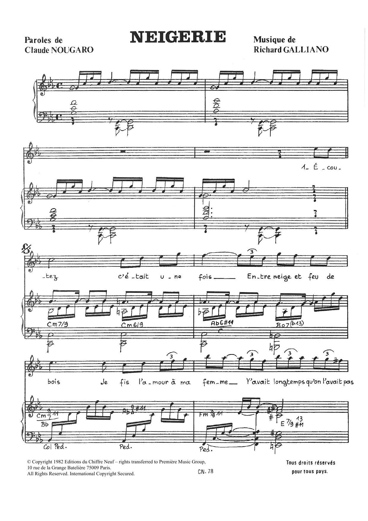 Claude Nougaro Neigerie sheet music notes and chords arranged for Piano & Vocal