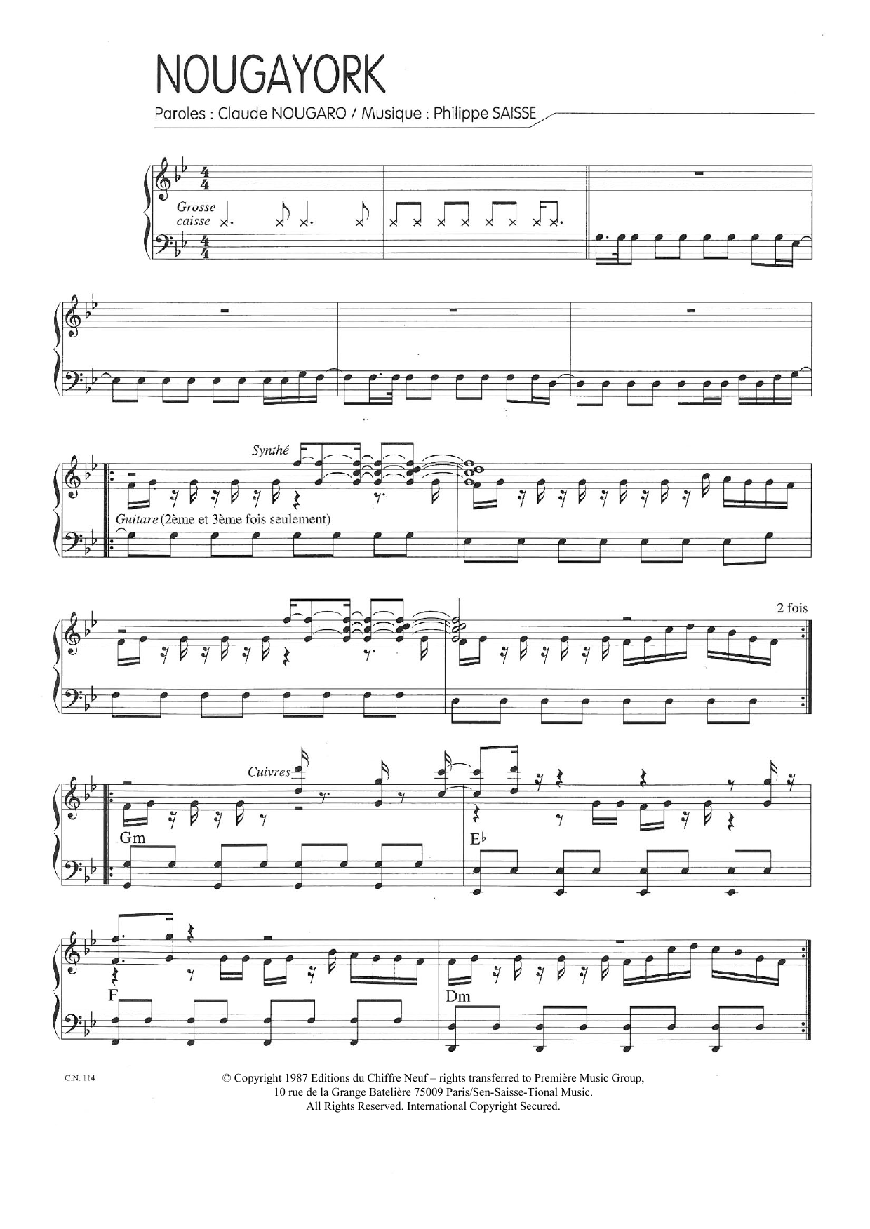 Claude Nougaro Nougayork sheet music notes and chords arranged for Piano & Vocal