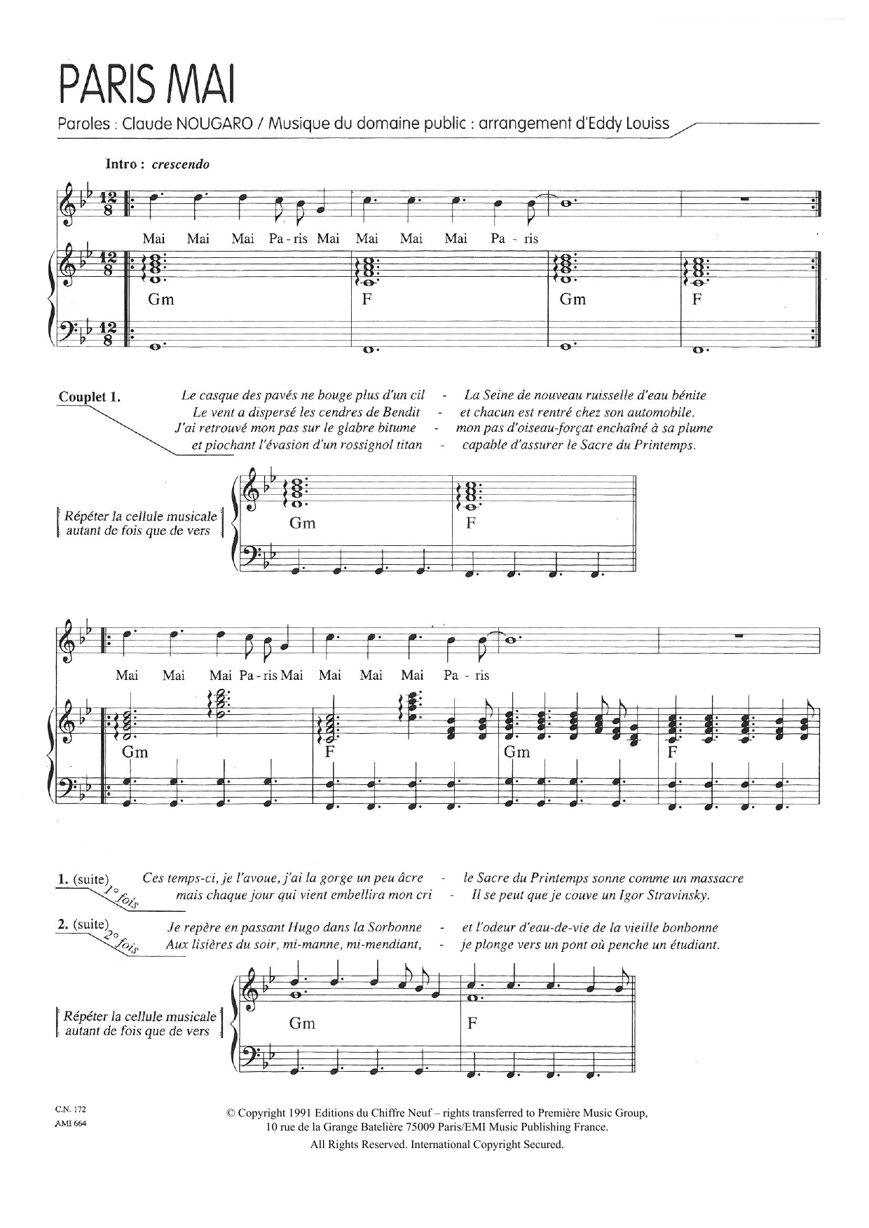 Claude Nougaro Paris Mai sheet music notes and chords arranged for Piano & Vocal
