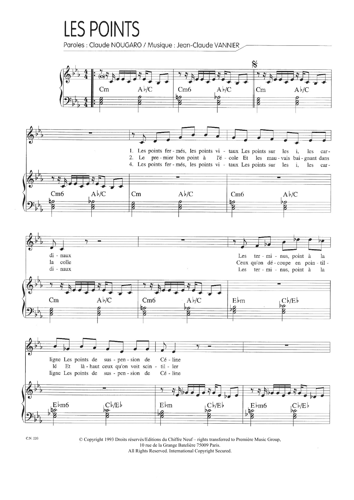 Claude Nougaro Points sheet music notes and chords arranged for Piano & Vocal
