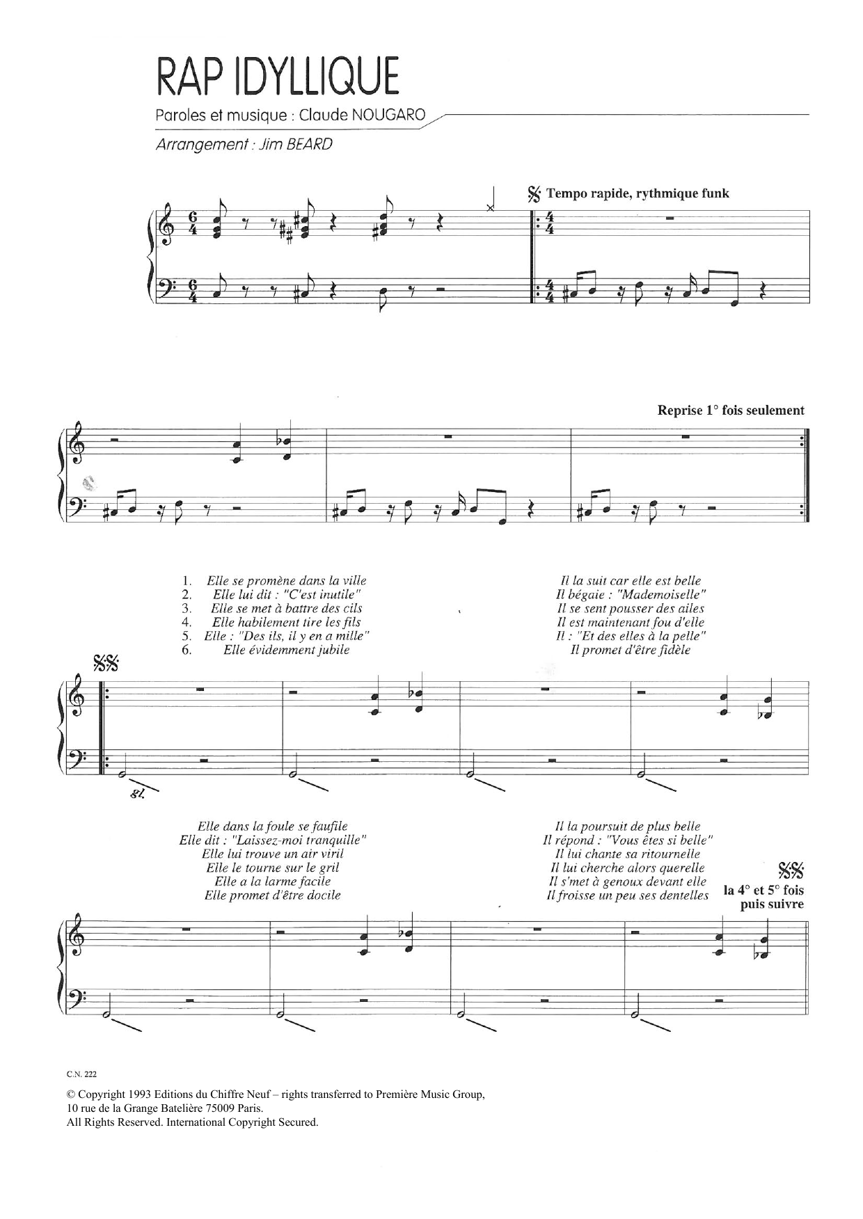 Claude Nougaro Rap Idyllique sheet music notes and chords arranged for Piano & Vocal
