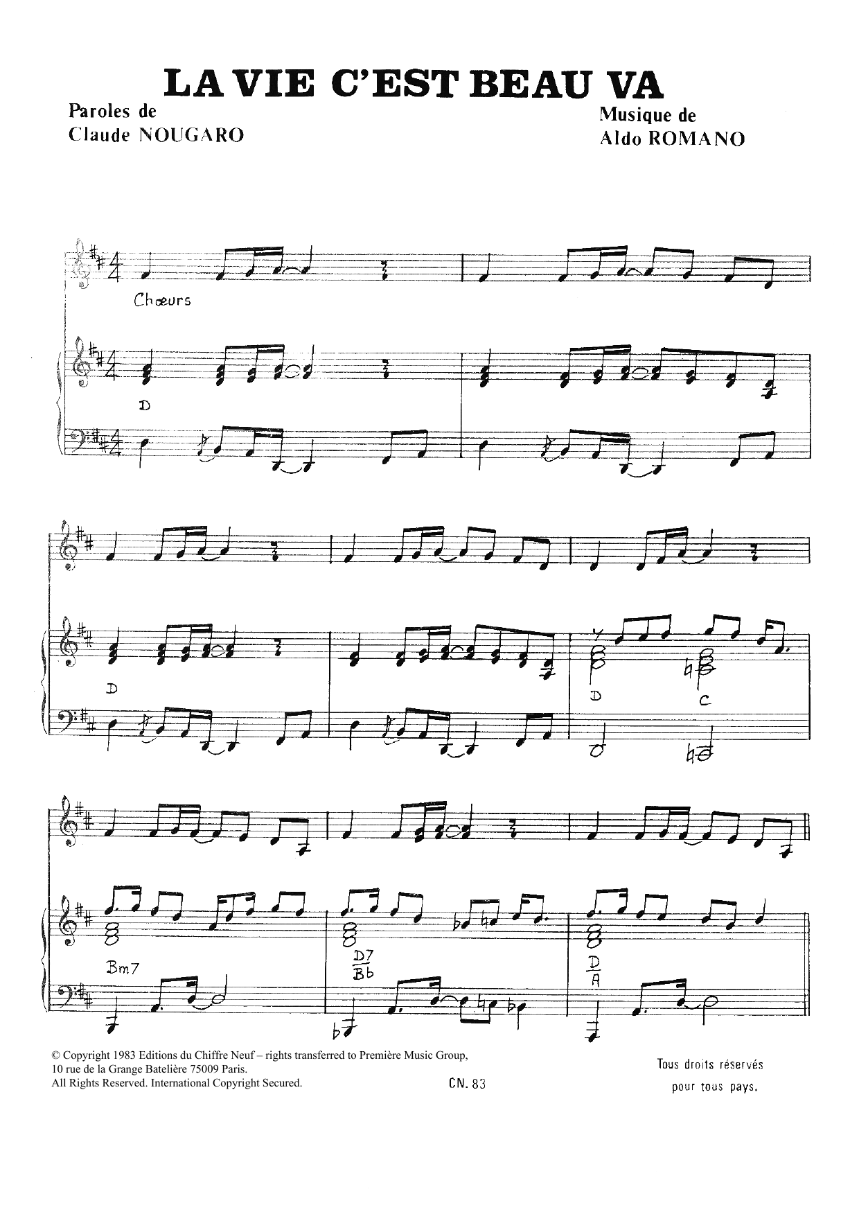 Claude Nougaro Vie C'est Beau Va sheet music notes and chords arranged for Piano & Vocal
